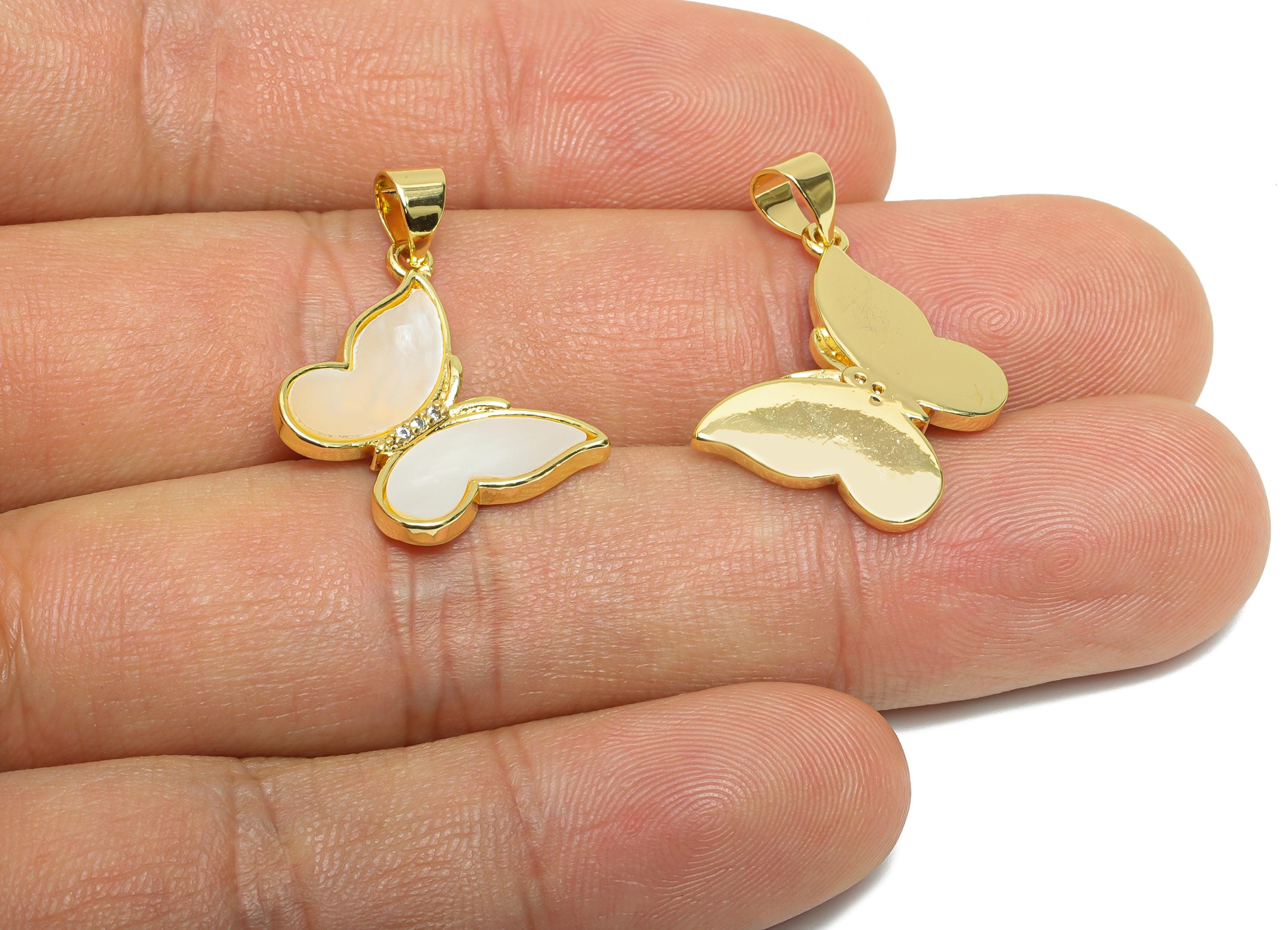 Brass CZ Butterfly Pendant - Gold Seashell Pendant for Necklace - Refined Butterfly Jewelry - 18K Gold-Plated - 26.74x19.21x2.2mm -RGP9619 - DOMEDBAZAAR
