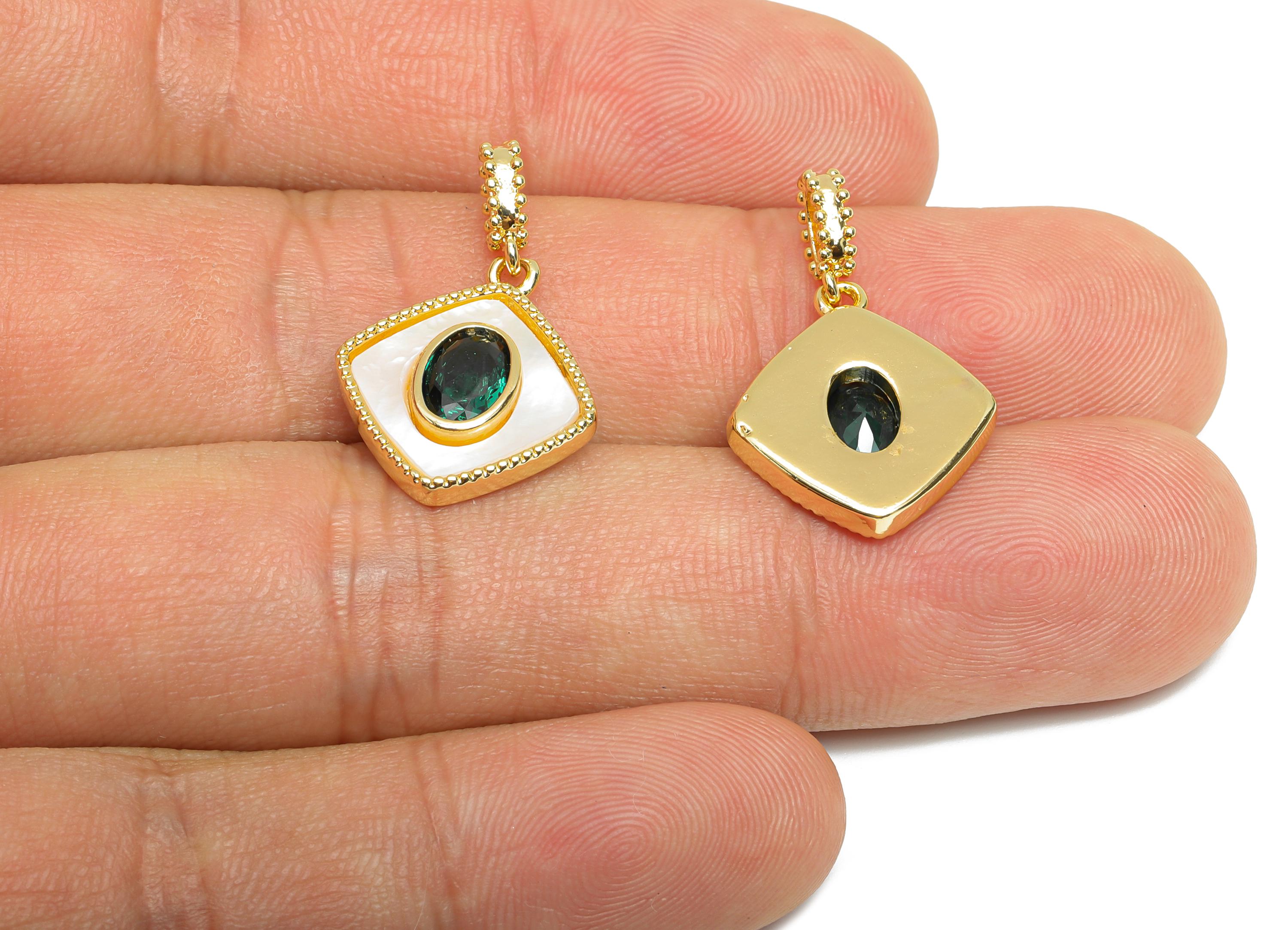 Brass CZ Diamond Pendant - Gold Seashell Hanging Pendant for Necklace - Refined Jewelry - 18K Real Gold-Plated Brass - 24x15x3.08mm -RGP9537 - DOMEDBAZAAR