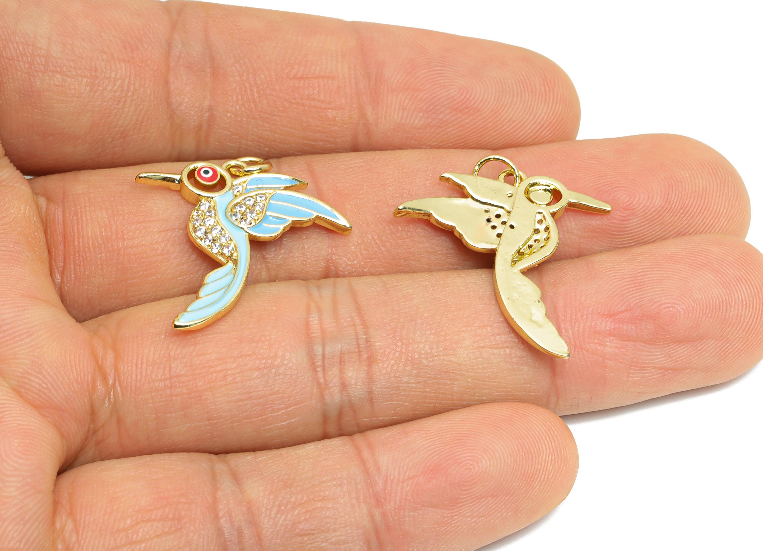 Colorful Bird Pendant - Brass Zircon Animal Jewelry - Cute Bird Jewelry - Modern Enamel Necklace - 18K Real Gold Plated - 25x24x2mm -RGP9697 - DOMEDBAZAAR