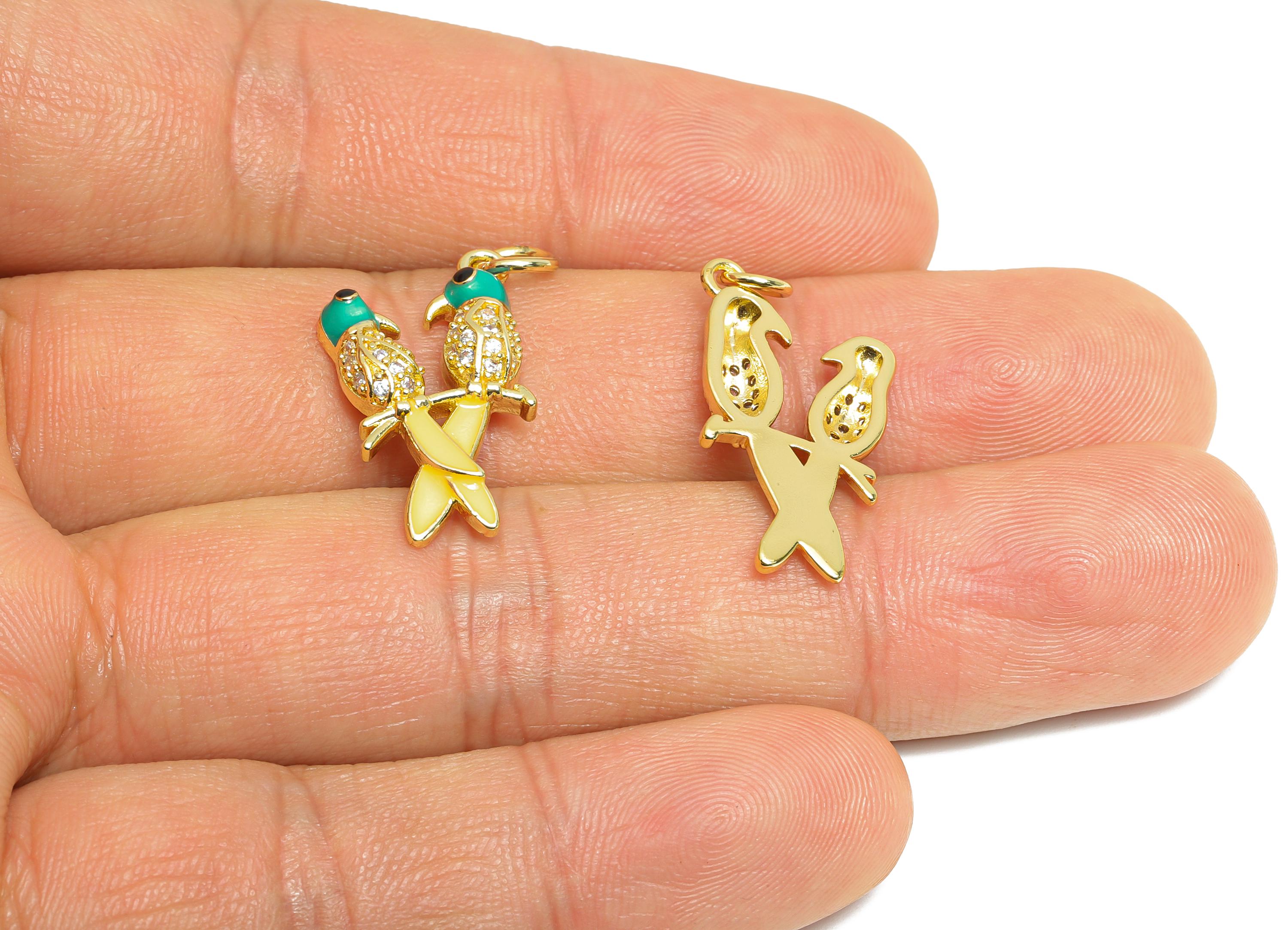Brass Magpie Charm- Brass Zircon Bird Jewelry - Symbol of Eternal Love - Colorful Enamel Necklace - 18K Real Gold Plated - 24x12x3mm-RGP9698 - DOMEDBAZAAR