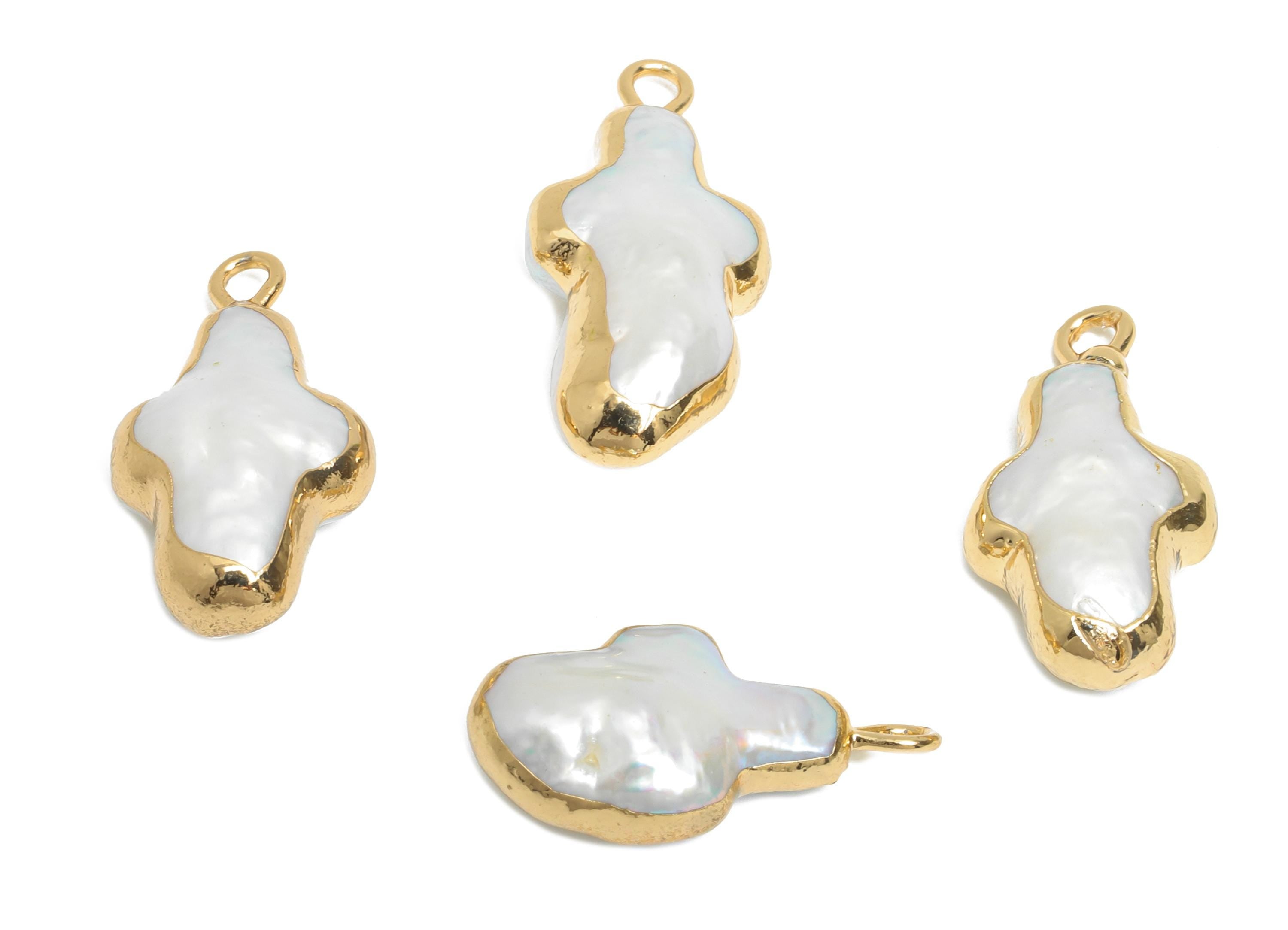 Cross Baroque Pearl Charm - Natural Freshwater Pearl Pendant - Irregular Pearl Handmade Jewelry -KC Gold Plated -21.1x11.11x6.21mm -RGP9568 - DOMEDBAZAAR