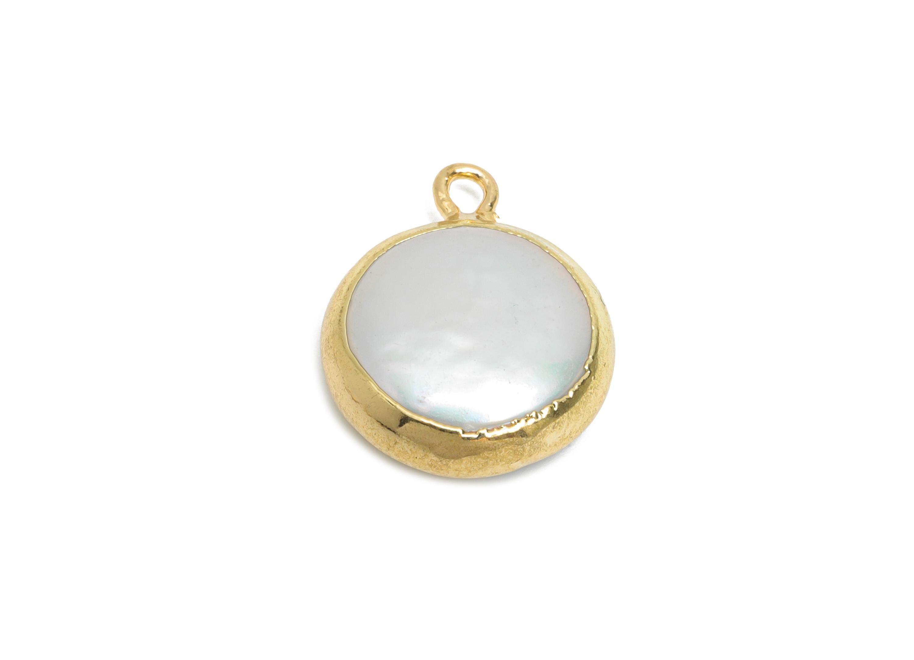 Round Baroque Pearl Charms - Natural Freshwater Pearl Pendant - Irregular Pearl Handmade Jewelry -KC Gold Plated - 16.3x11.8x5.4mm - RGP9570 - DOMEDBAZAAR