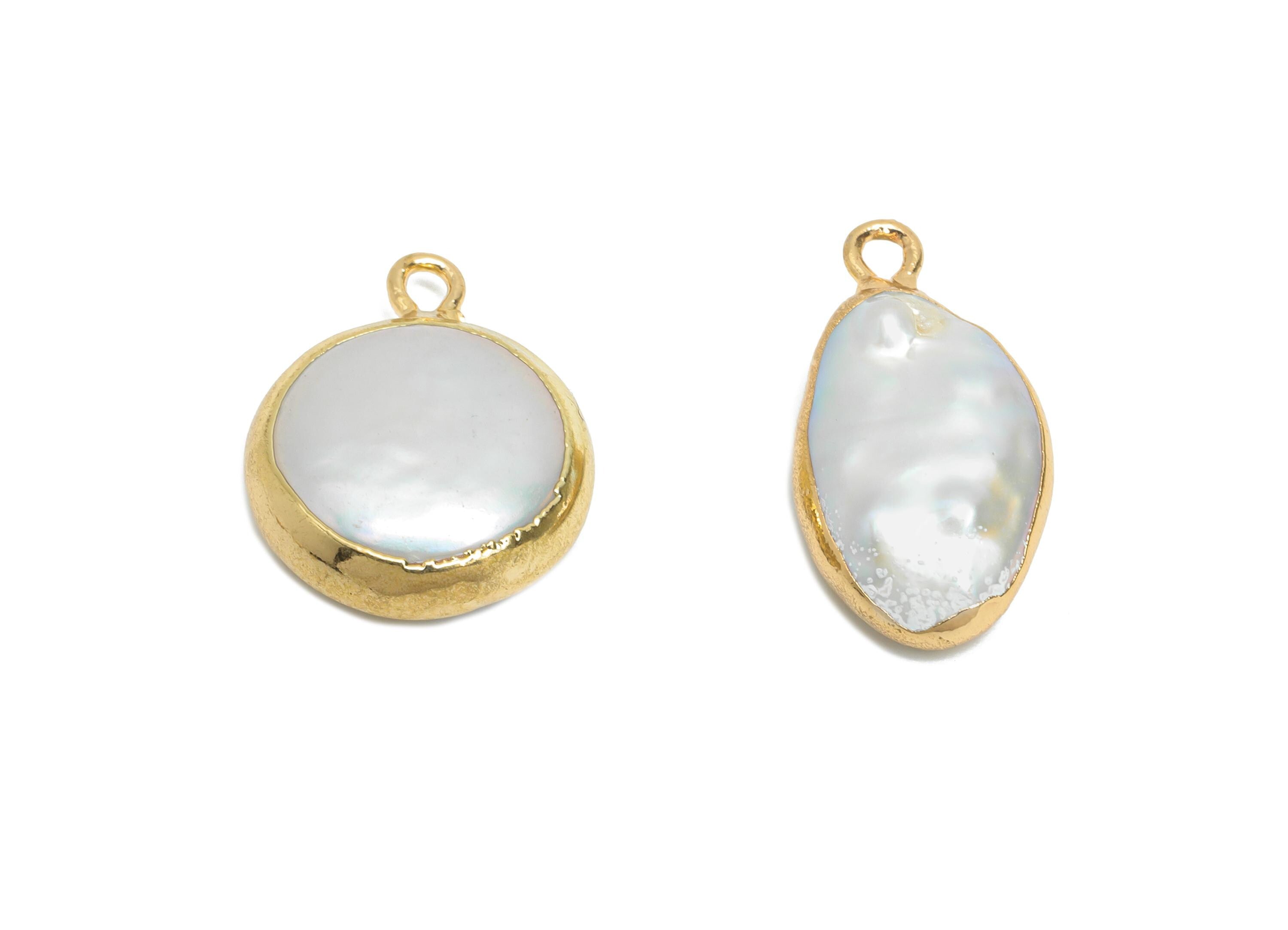Round Baroque Pearl Charms - Natural Freshwater Pearl Pendant - Irregular Pearl Handmade Jewelry -KC Gold Plated - 16.3x11.8x5.4mm - RGP9570 - DOMEDBAZAAR