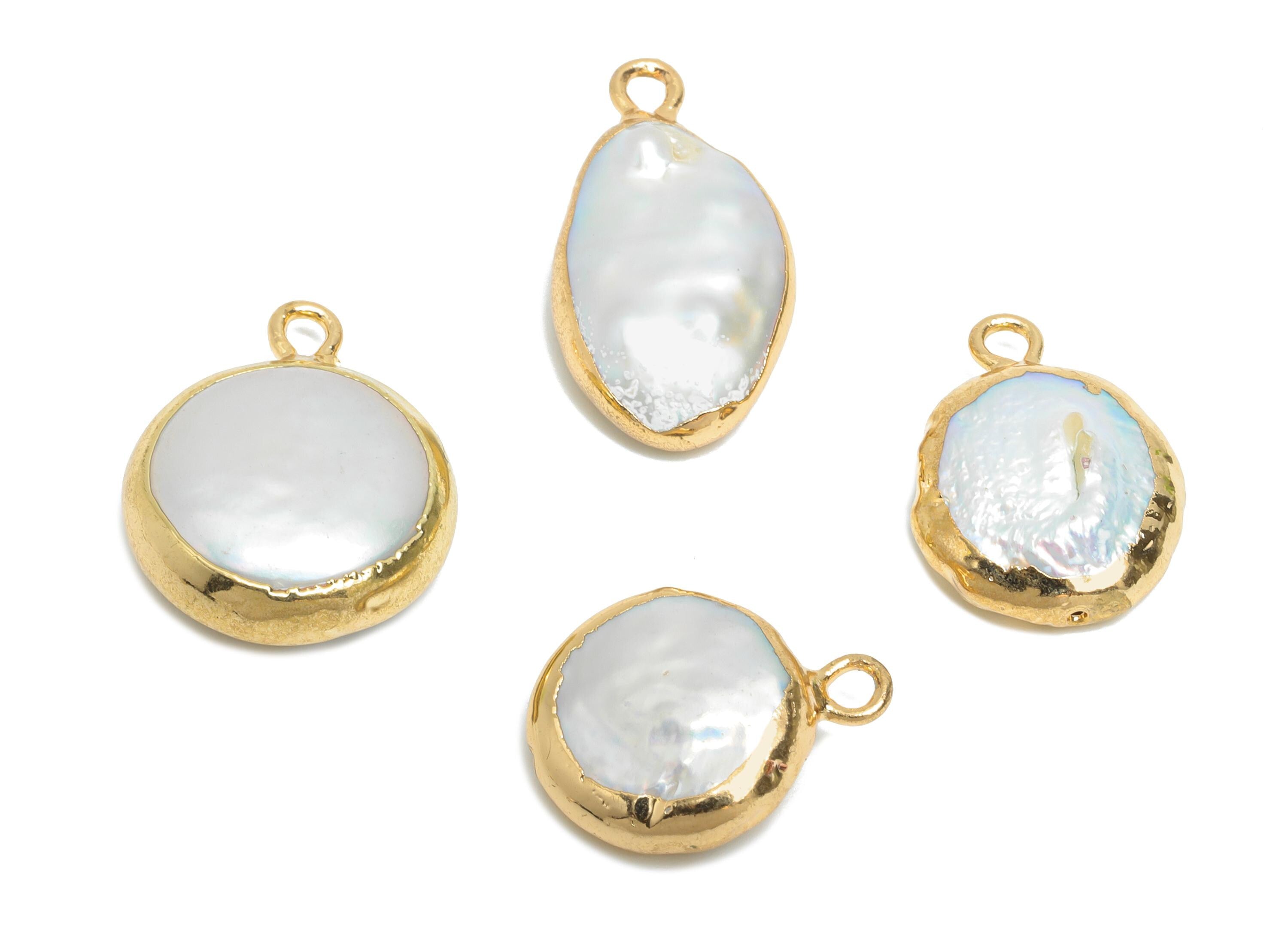 Round Baroque Pearl Charms - Natural Freshwater Pearl Pendant - Irregular Pearl Handmade Jewelry -KC Gold Plated - 16.3x11.8x5.4mm - RGP9570 - DOMEDBAZAAR
