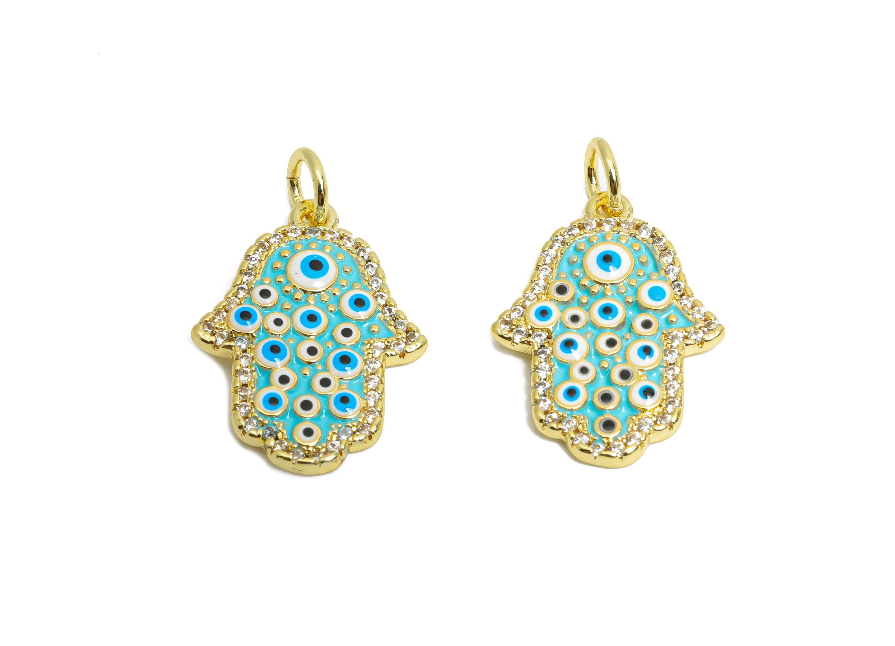 Brass Hamsa Pendant - Brass Eye Enamel Jewelry - Modern Colorful Brass Pendant - All The Eye - 18K Real Gold Plated - 19x14x2mm - RGP9721 - DOMEDBAZAAR