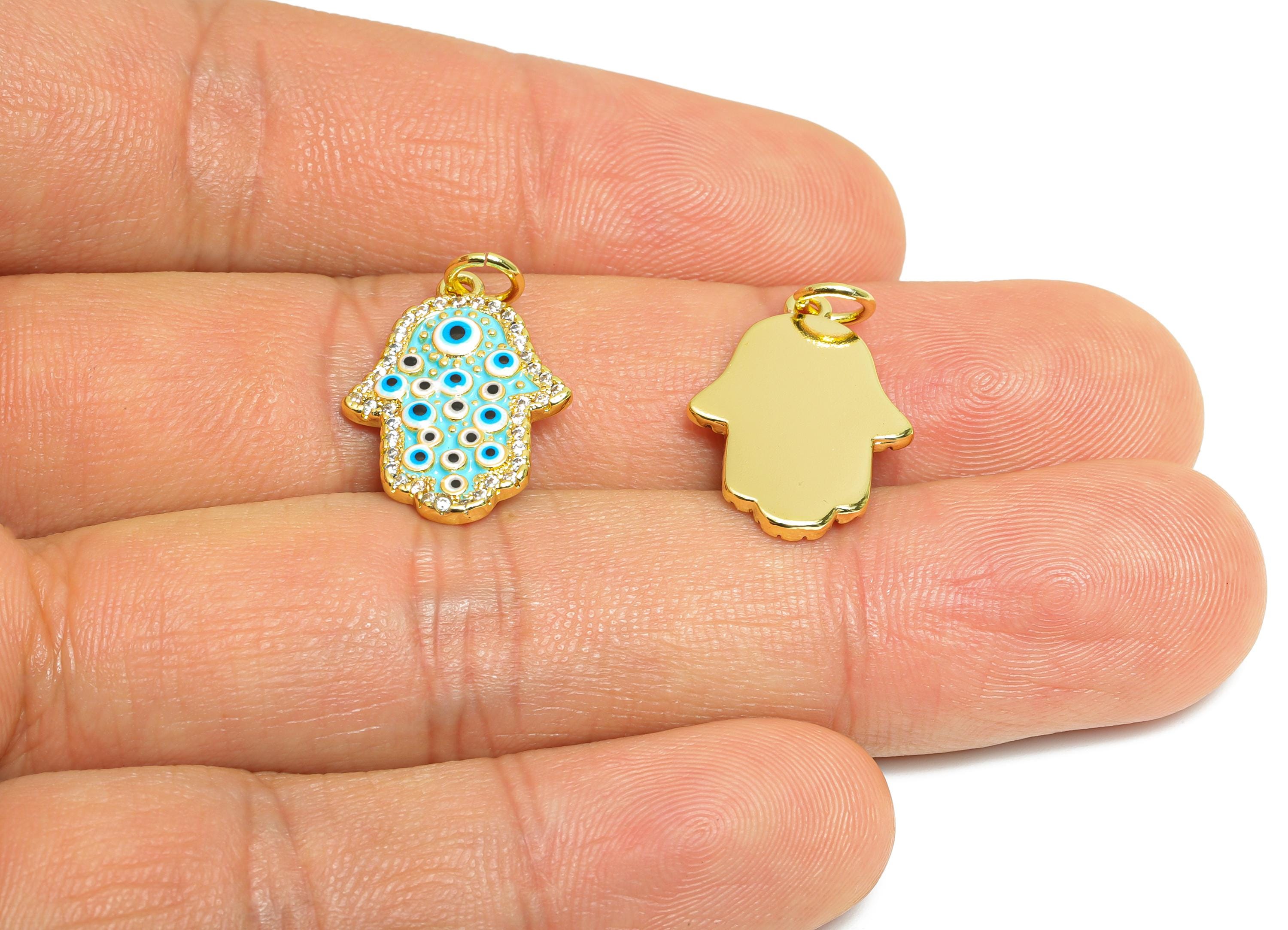 Brass Hamsa Pendant - Brass Eye Enamel Jewelry - Modern Colorful Brass Pendant - All The Eye - 18K Real Gold Plated - 19x14x2mm - RGP9721 - DOMEDBAZAAR