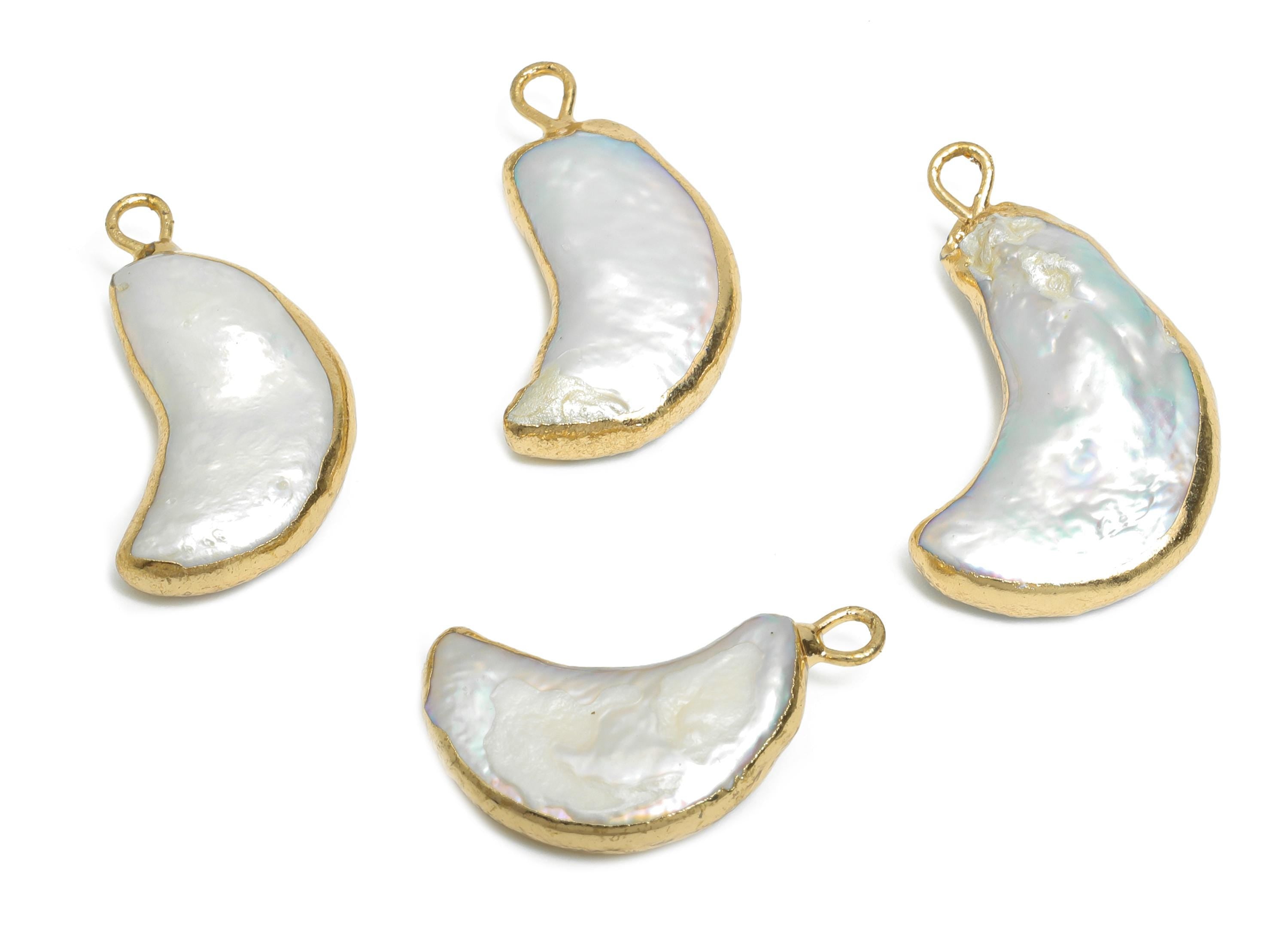 Moon Baroque Pearl Charms - Natural Freshwater Pearl Pendant - Irregular Pearl Handmade Jewelry -KC Gold Plated - 25x15.5x6.23mm - RGP9572 - DOMEDBAZAAR