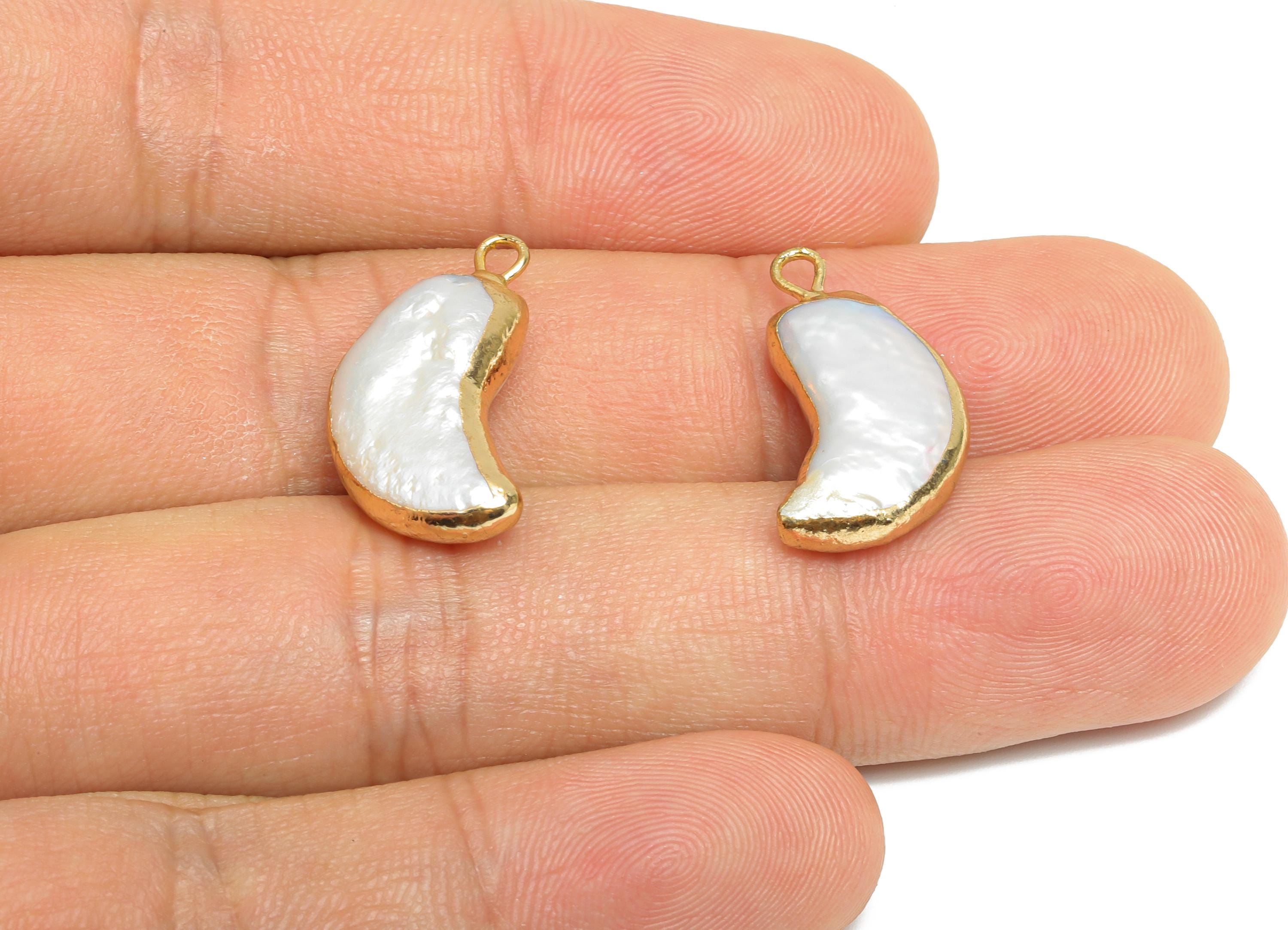 Moon Baroque Pearl Charms - Natural Freshwater Pearl Pendant - Irregular Pearl Handmade Jewelry -KC Gold Plated - 25x15.5x6.23mm - RGP9572 - DOMEDBAZAAR