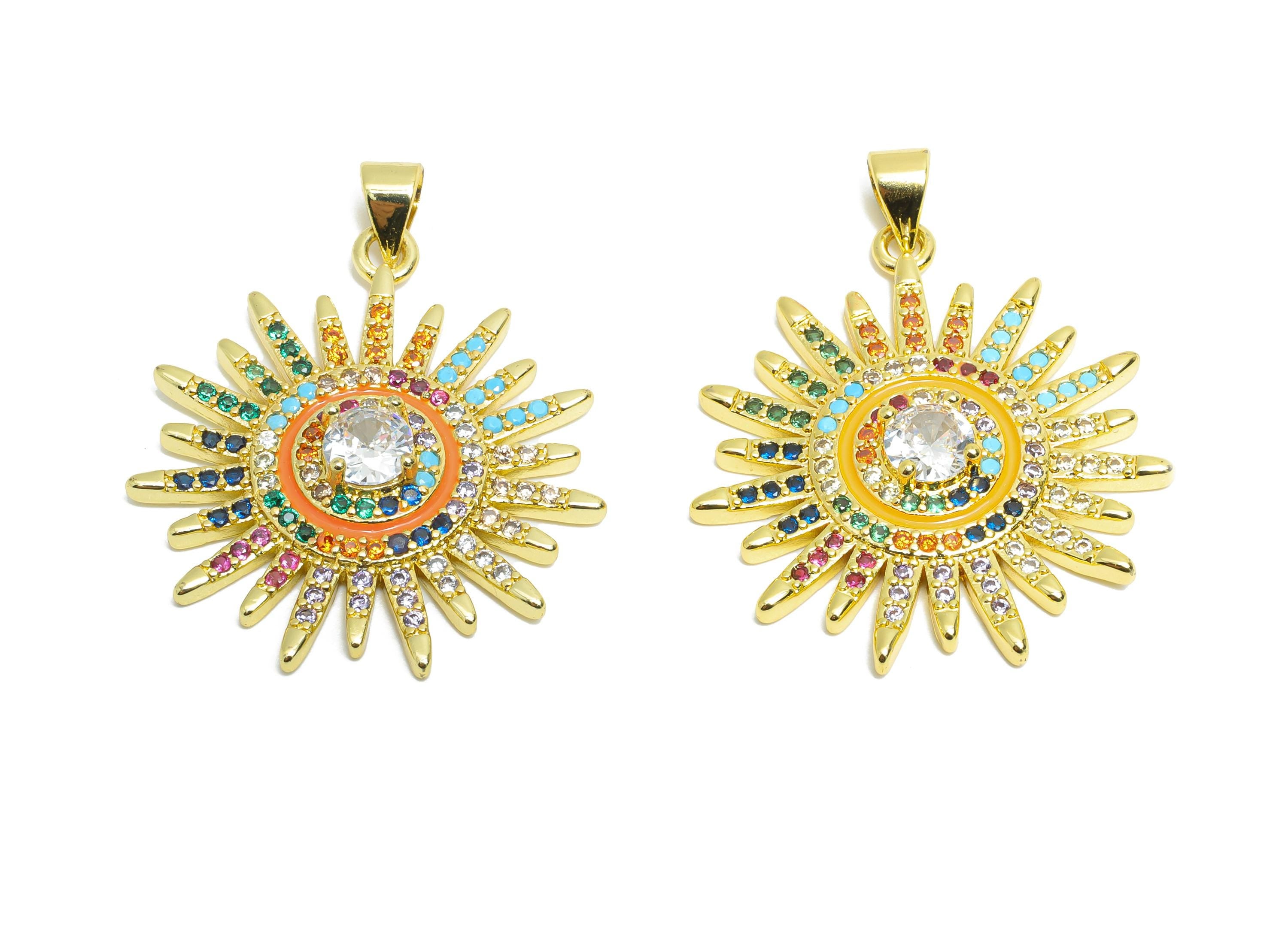 Brass Sunshine Pendant - Brass Zircon Colorful Jewelry - Modern Full  Diamond Brass Pendant - 18K Real Gold Plated - 29x26x4.91mm - RGP9719 - DOMEDBAZAAR