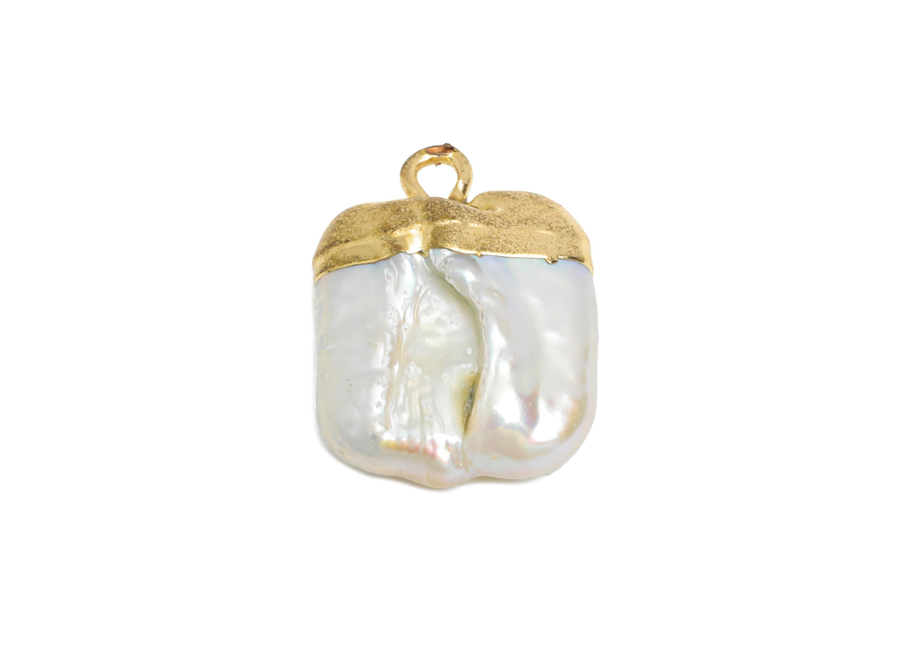 Square Baroque Pearl Charm - Natural Freshwater Pearl Pendant - Irregular Pearl Handmade Jewelry -KC Gold Plated - 23.6x14.4x6.22mm -RGP9573 - DOMEDBAZAAR