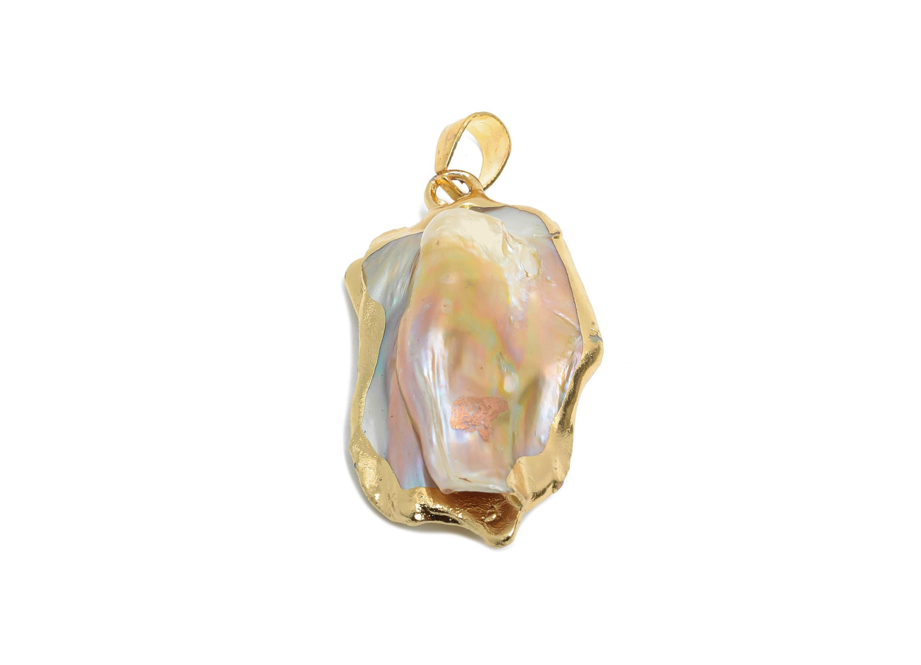 Abstract Seashell Charms - Natural Irregular Mop Pendant - Brass Handmade Jewelry DIY - KC Gold Tone Plating - 30.32x19.3x6.74mm - RGP9579 - DOMEDBAZAAR