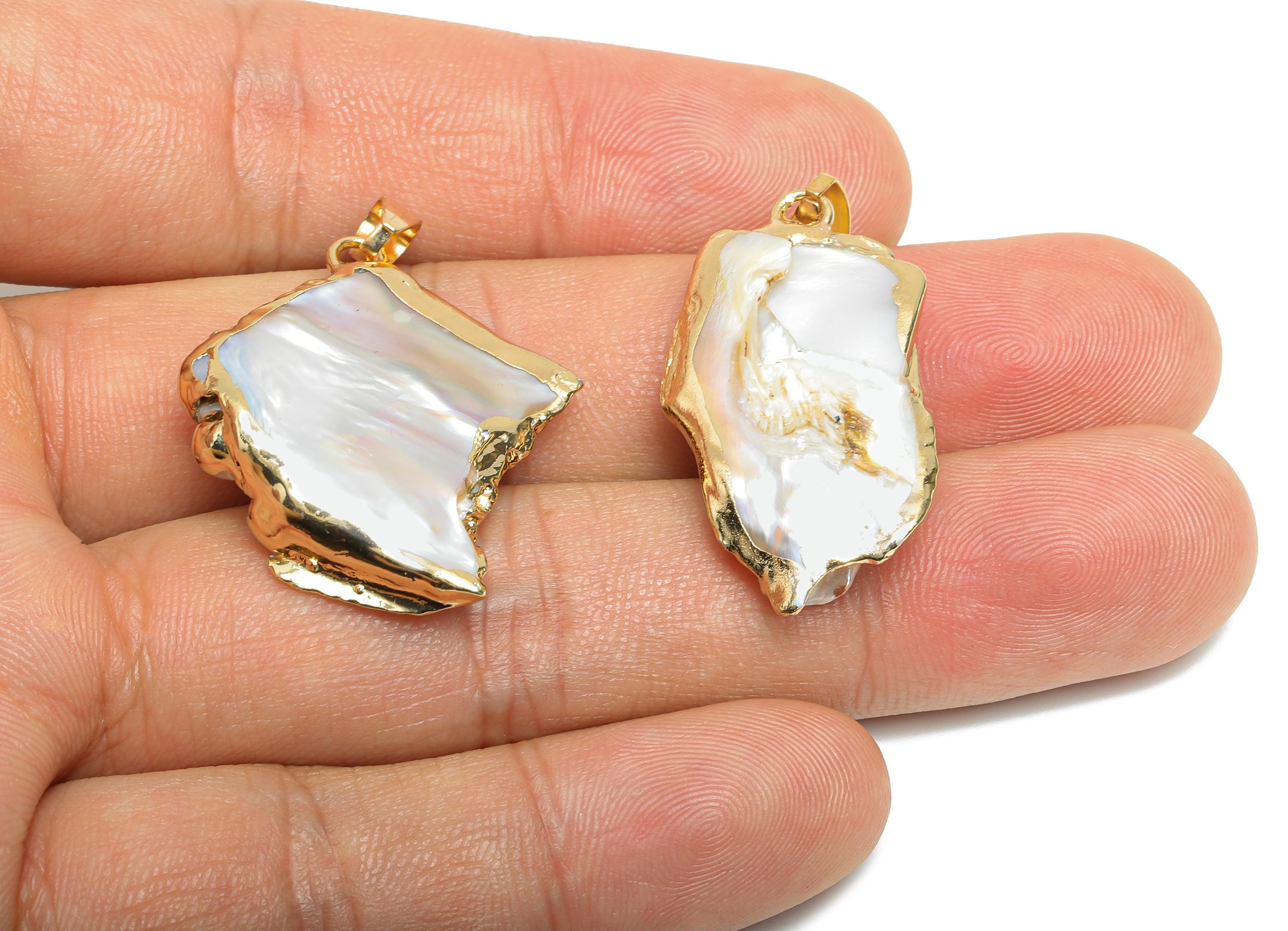 Abstract Seashell Charms - Natural Irregular Mop Pendant - Brass Handmade Jewelry DIY - KC Gold Tone Plating - 30.32x19.3x6.74mm - RGP9579 - DOMEDBAZAAR