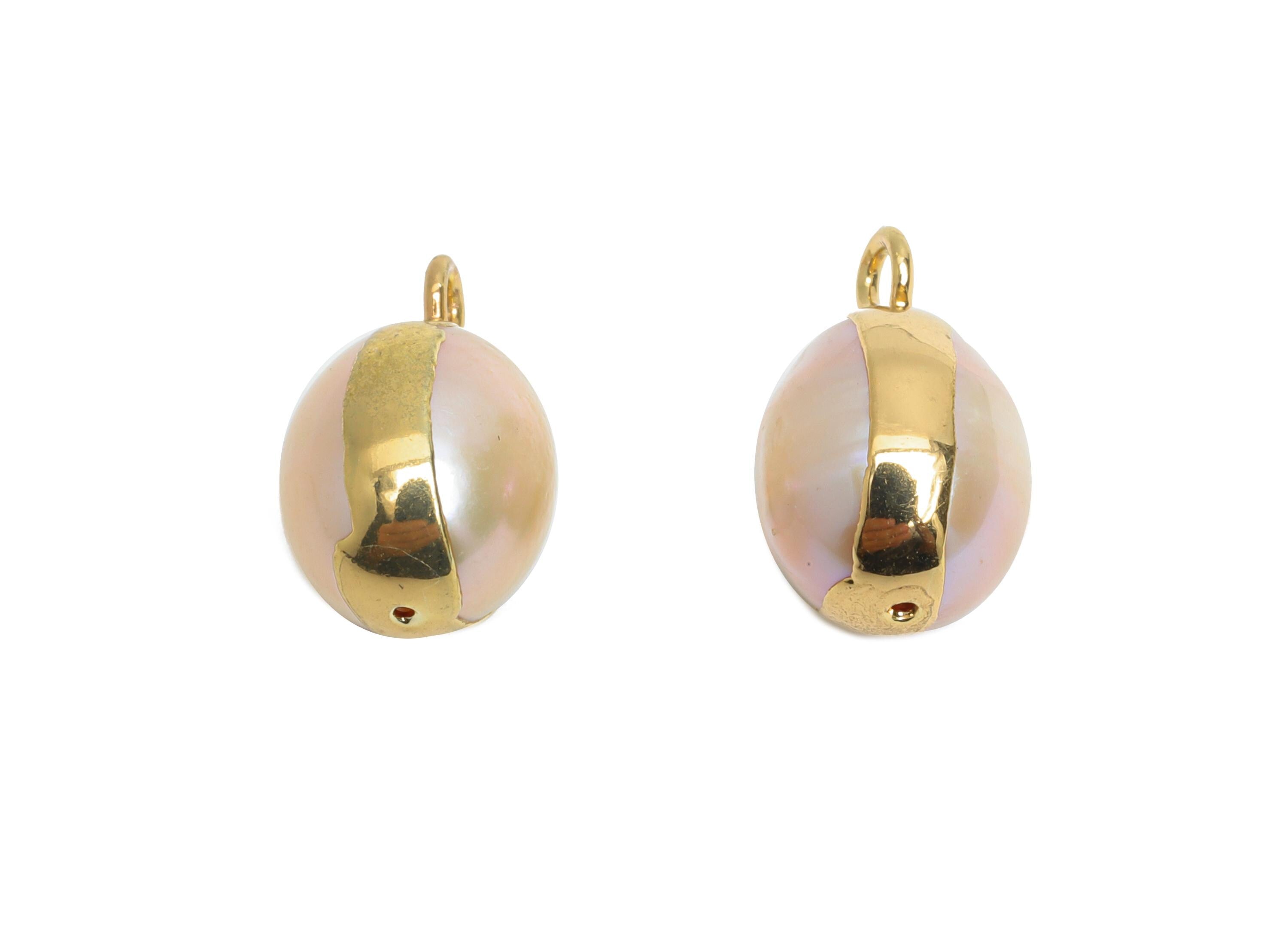 Round Pearl Earring Charms - Natural Mop Pearl Pendant - Irregular Pearl Handmade Jewelry -KC Gold Tone Plated - 14.22x9.25x9.12mm - RGP9578 - DOMEDBAZAAR