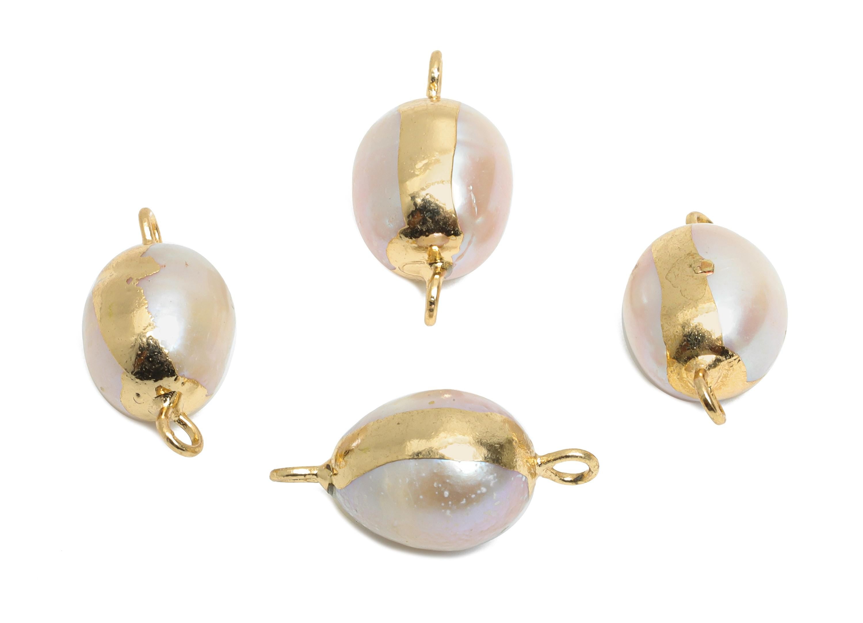 Round Pearl Bracelet Connector - Natural Mop Pearl Charm - Irregular Pearl Handmade Jewelry -KC Gold Tone Plated -17.45x8.62x8.13mm -RGP9577 - DOMEDBAZAAR