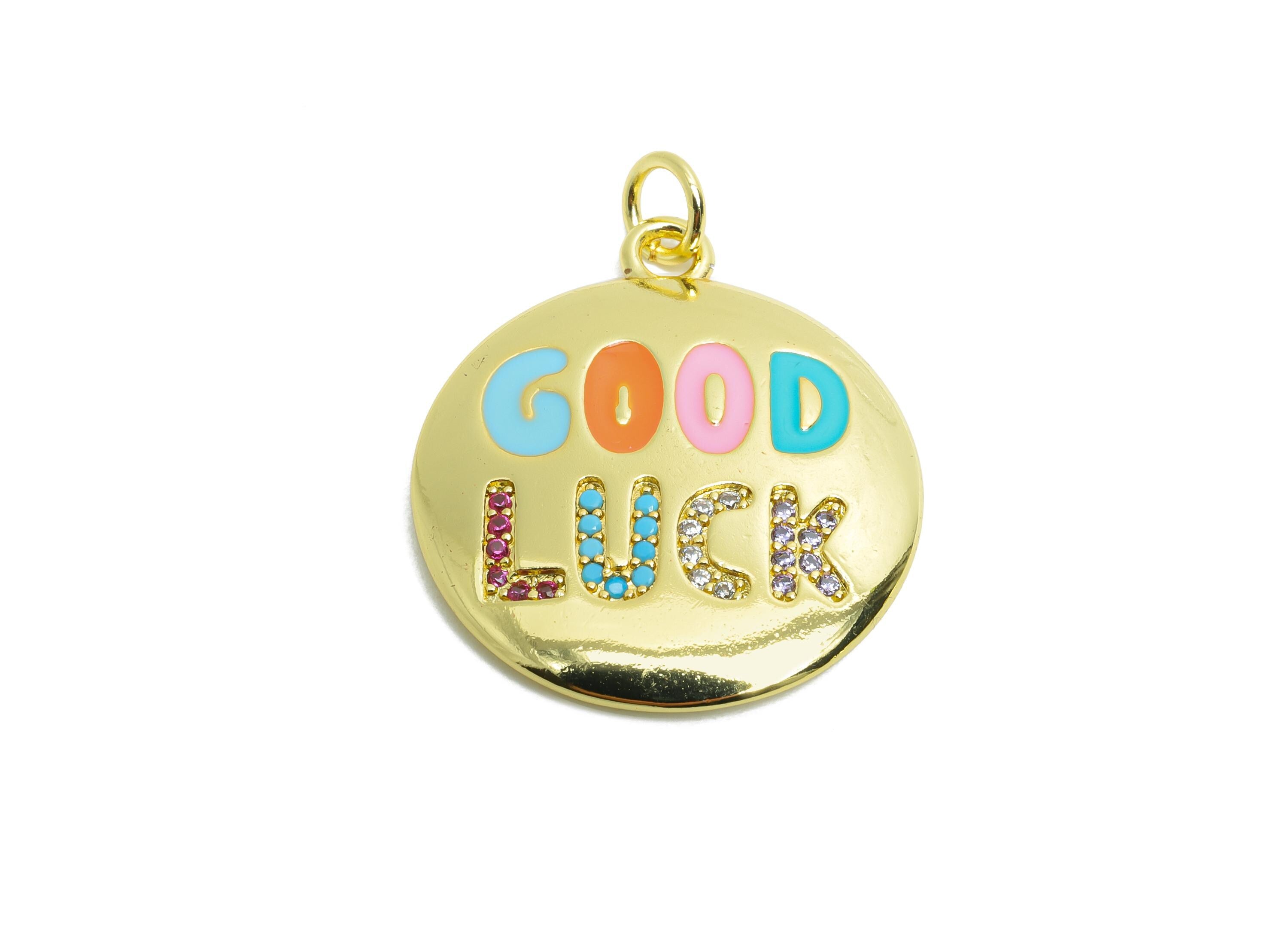 Brass CZ Enamel Pendant - Brass Zircon Colorful Jewelry - Modern Round Good Lucky Pendant - 18K Real Gold Plated - 24.99x21x2.57mm - RGP9720 - DOMEDBAZAAR