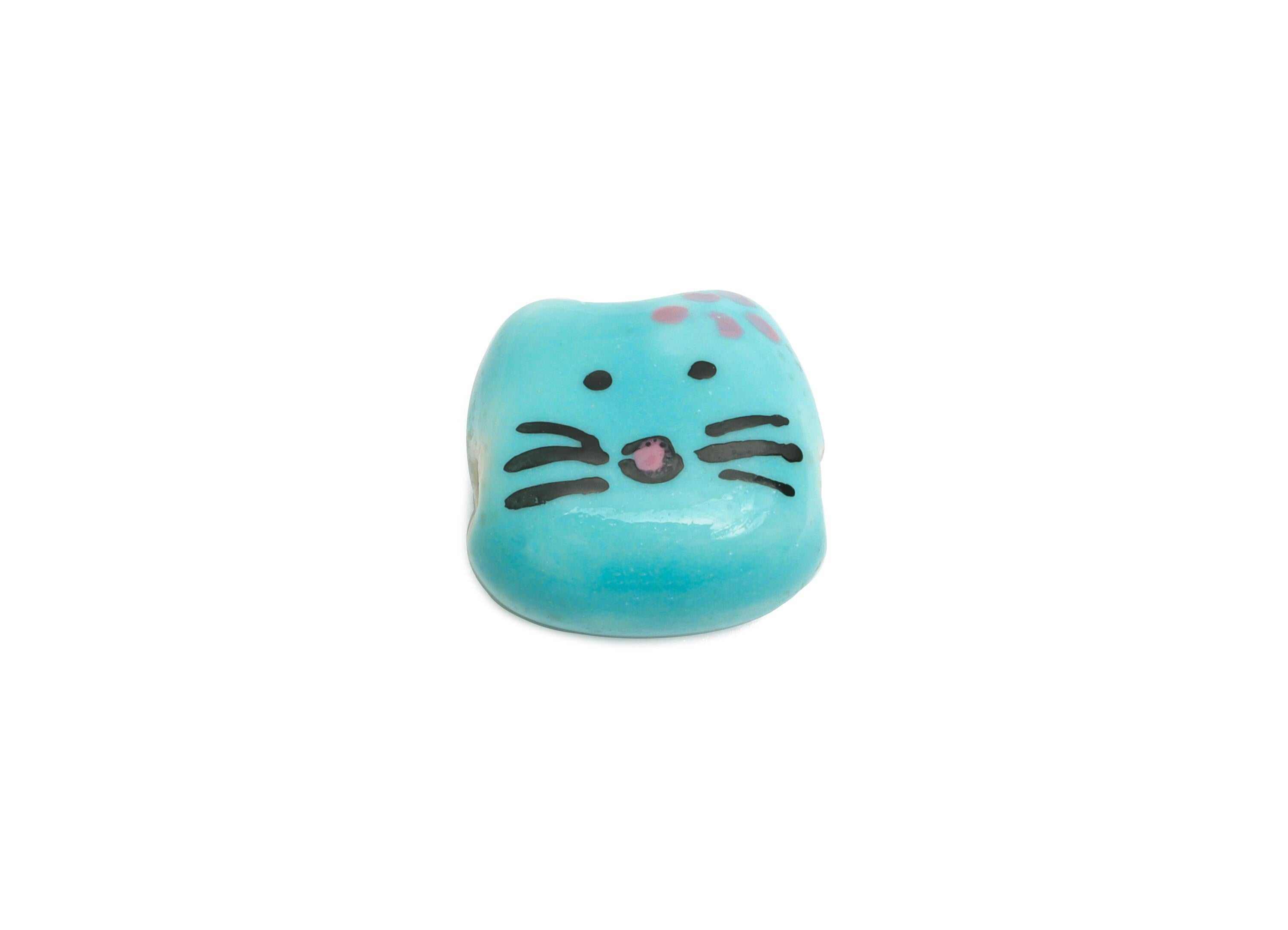 Ceramic Cat Bead - Textured Handmade Bead - Adorable Kitty Charm Jewelry - Handmade Bead for Jewelry Making - 13.85x13.96x8.08mm - NS2833 - DOMEDBAZAAR