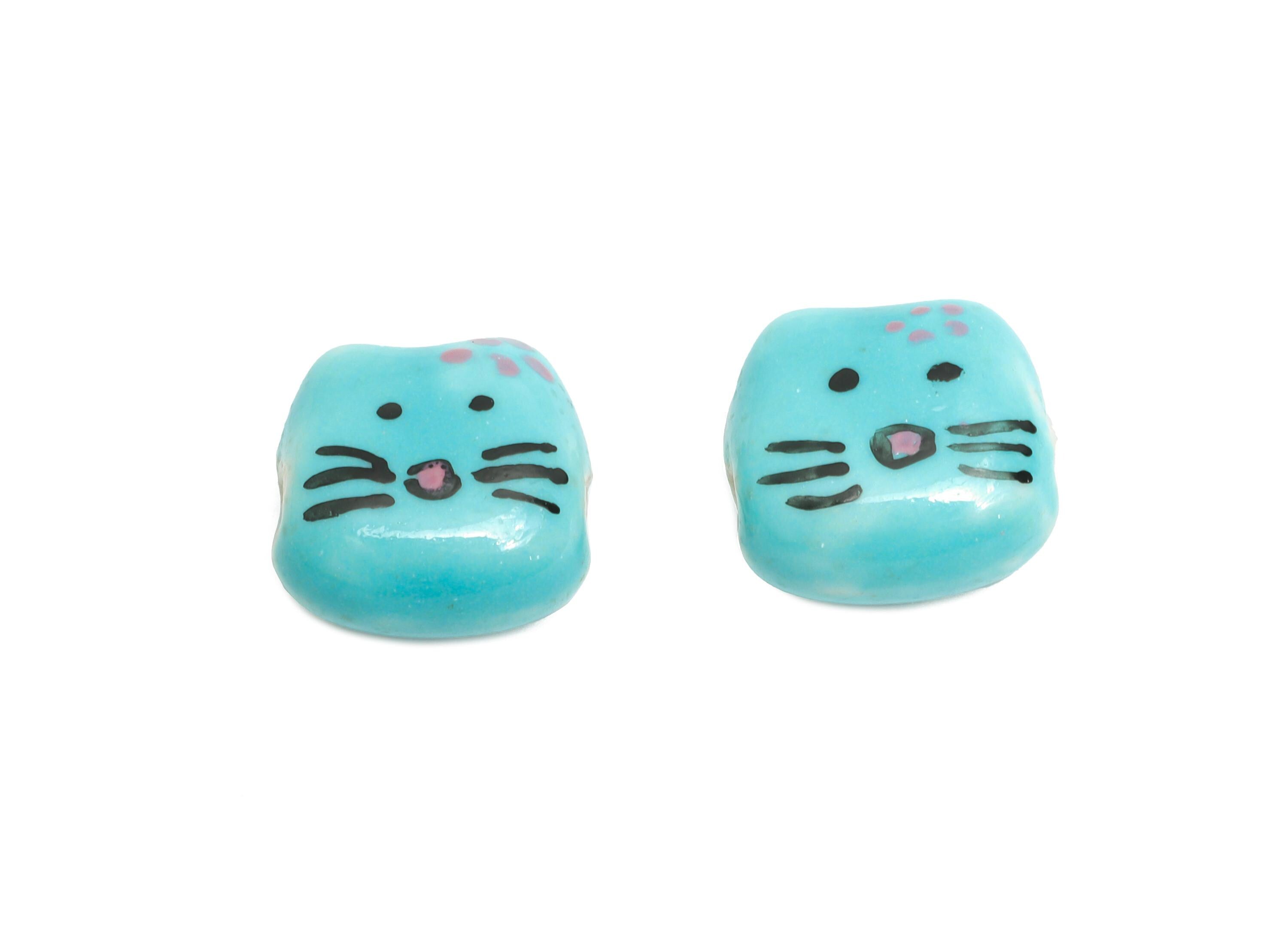 Ceramic Cat Bead - Textured Handmade Bead - Adorable Kitty Charm Jewelry - Handmade Bead for Jewelry Making - 13.85x13.96x8.08mm - NS2833 - DOMEDBAZAAR