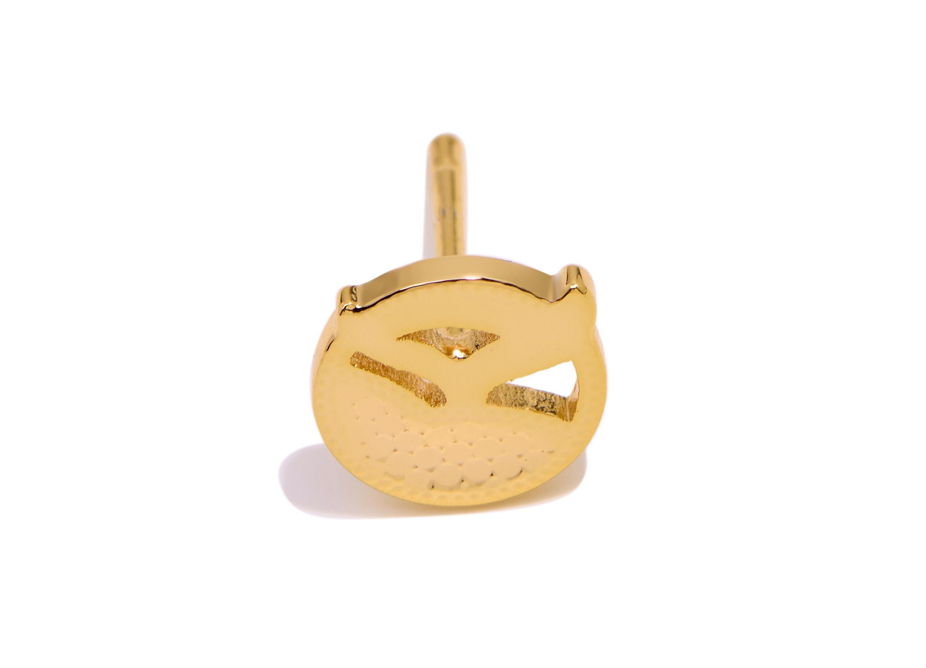 Brass Fishtail Earring Stud - Round Gold Textured Marine Post - Minimalist Jewelry - 18K Real Gold Plated Brass - 7.97x8.84x0.8mm - RGP10768 - DOMEDBAZAAR