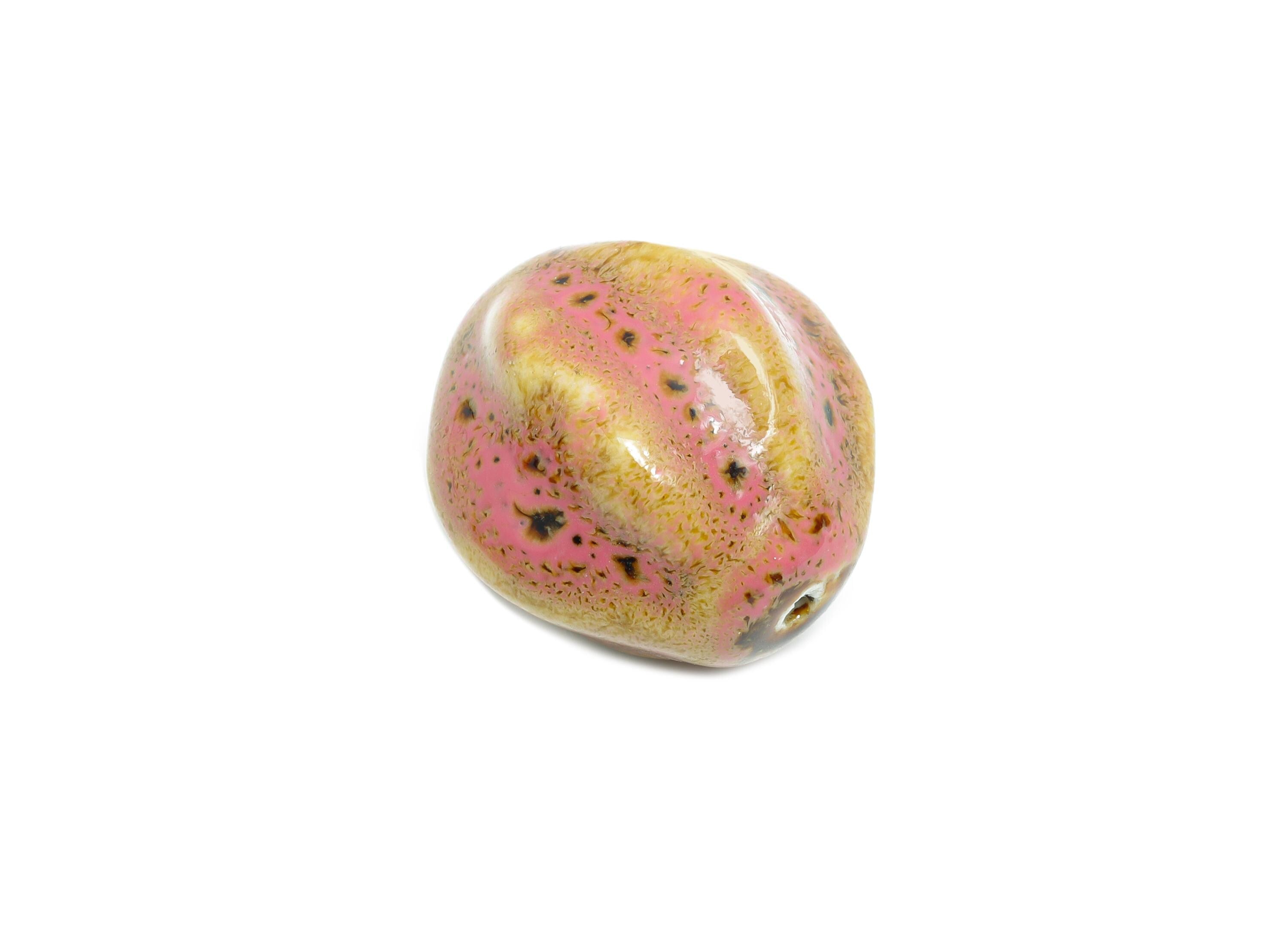 Striped Oval Ceramic Bead - Craft Beads for Necklace or Bracelet - Rustic Artisan - Textured Ceramic  Making Supplies - 28x21x23mm - NS2811 - DOMEDBAZAAR