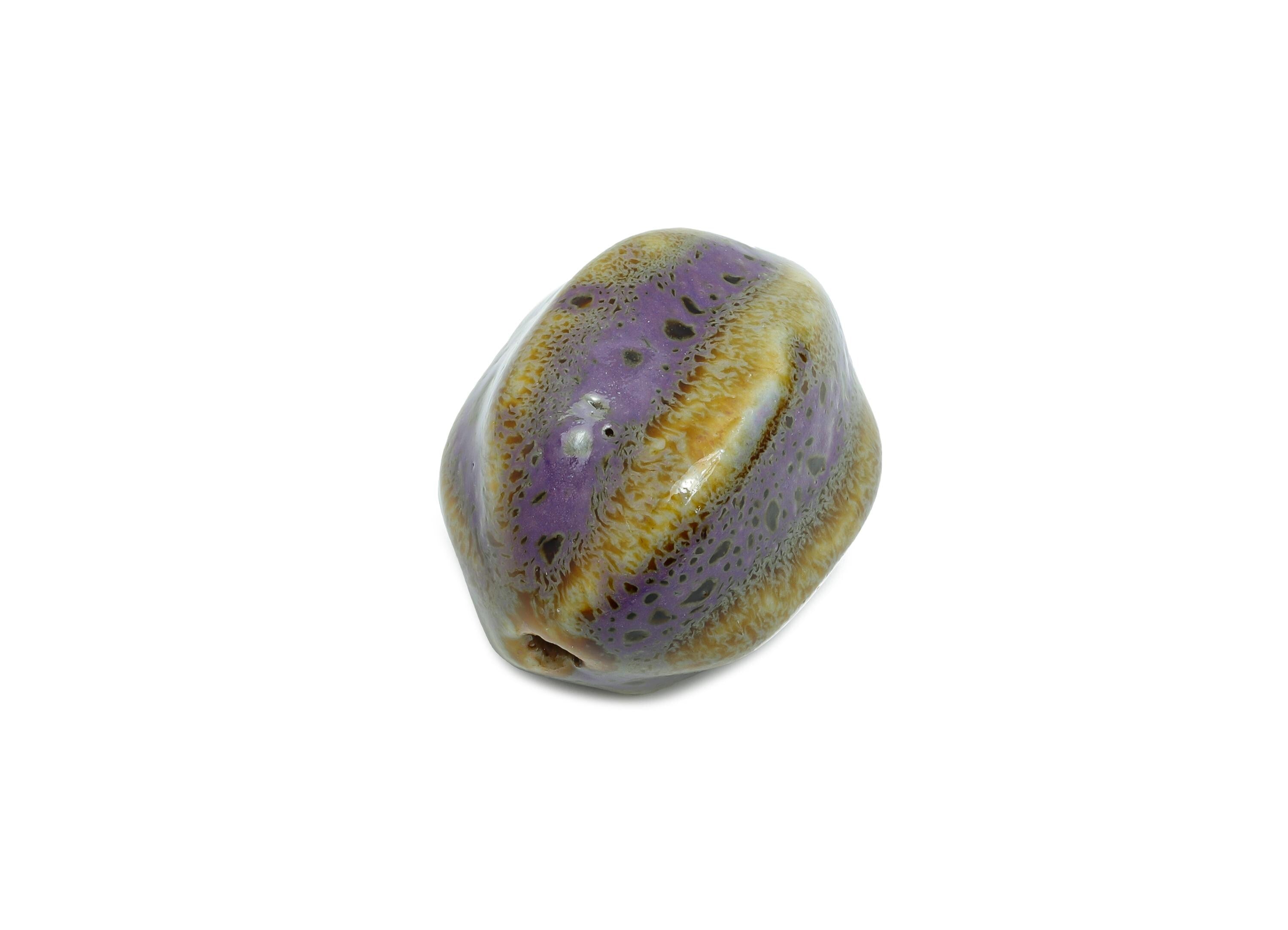 Striped Oval Ceramic Bead - Craft Beads for Necklace or Bracelet - Rustic Artisan - Textured Ceramic  Making Supplies - 30x25x25mm - NS2813 - DOMEDBAZAAR