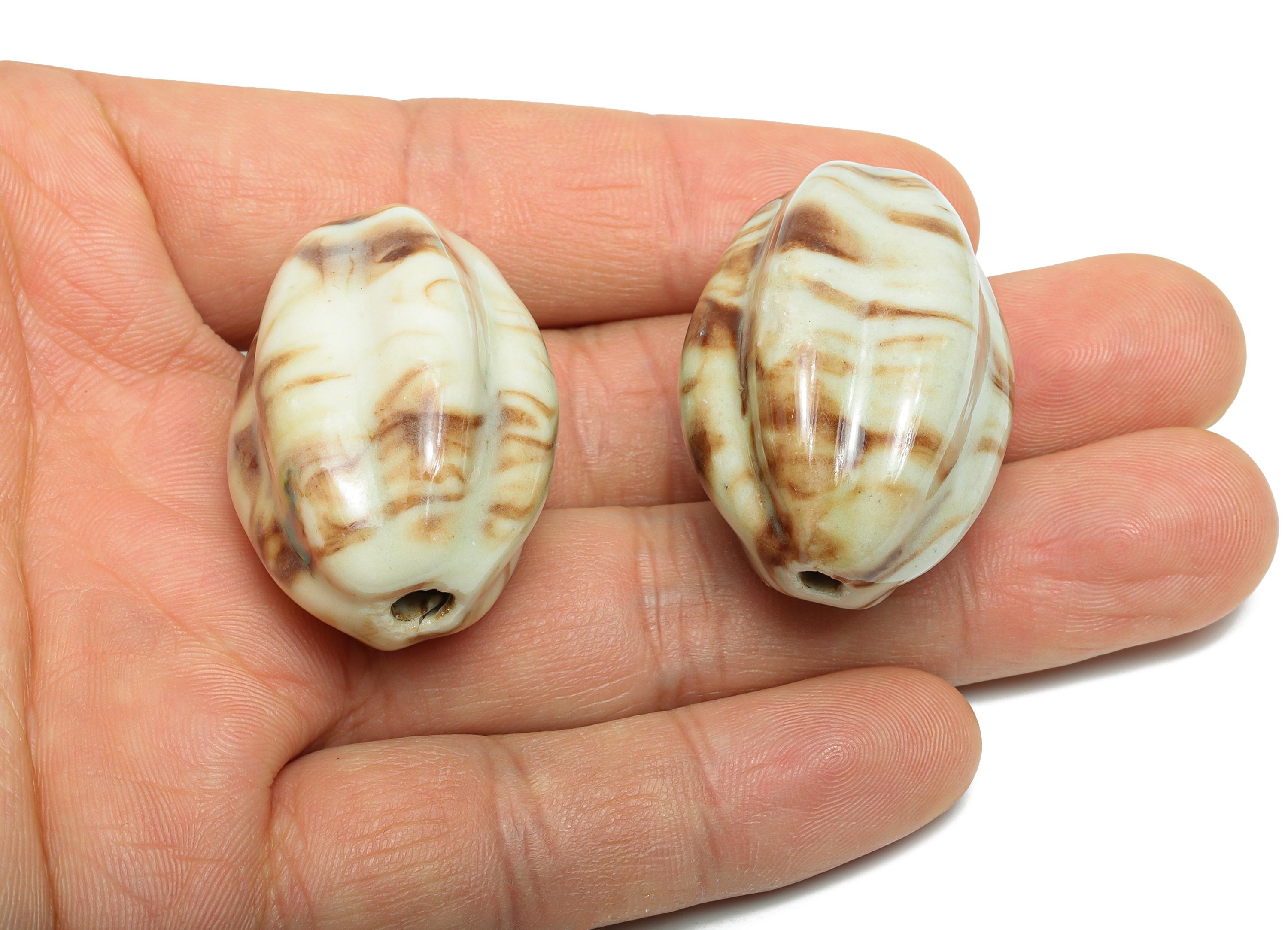Striped Oval Ceramic Bead - Craft Beads for Necklace or Bracelet - Rustic Artisan - Textured Ceramic  Making Supplies - 38x27x23mm - NS2798 - DOMEDBAZAAR