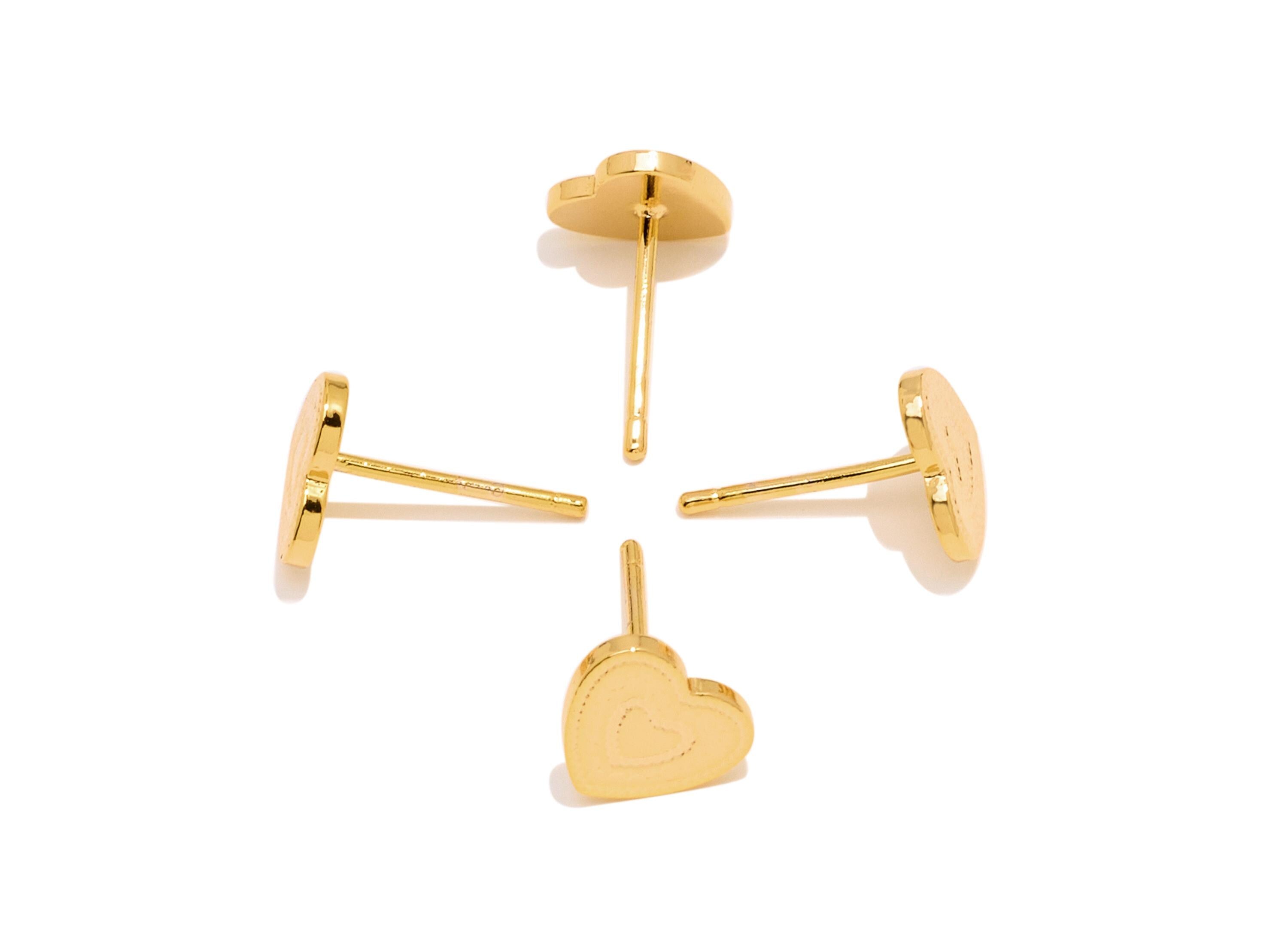 Brass Heart Earring Studs - Modern Gold Love Heart Post - Valentine&#39;s Gift - Minimalist Jewelry - 18K Gold Plated - 7.25x8x0.8mm - RGP10762 - DOMEDBAZAAR
