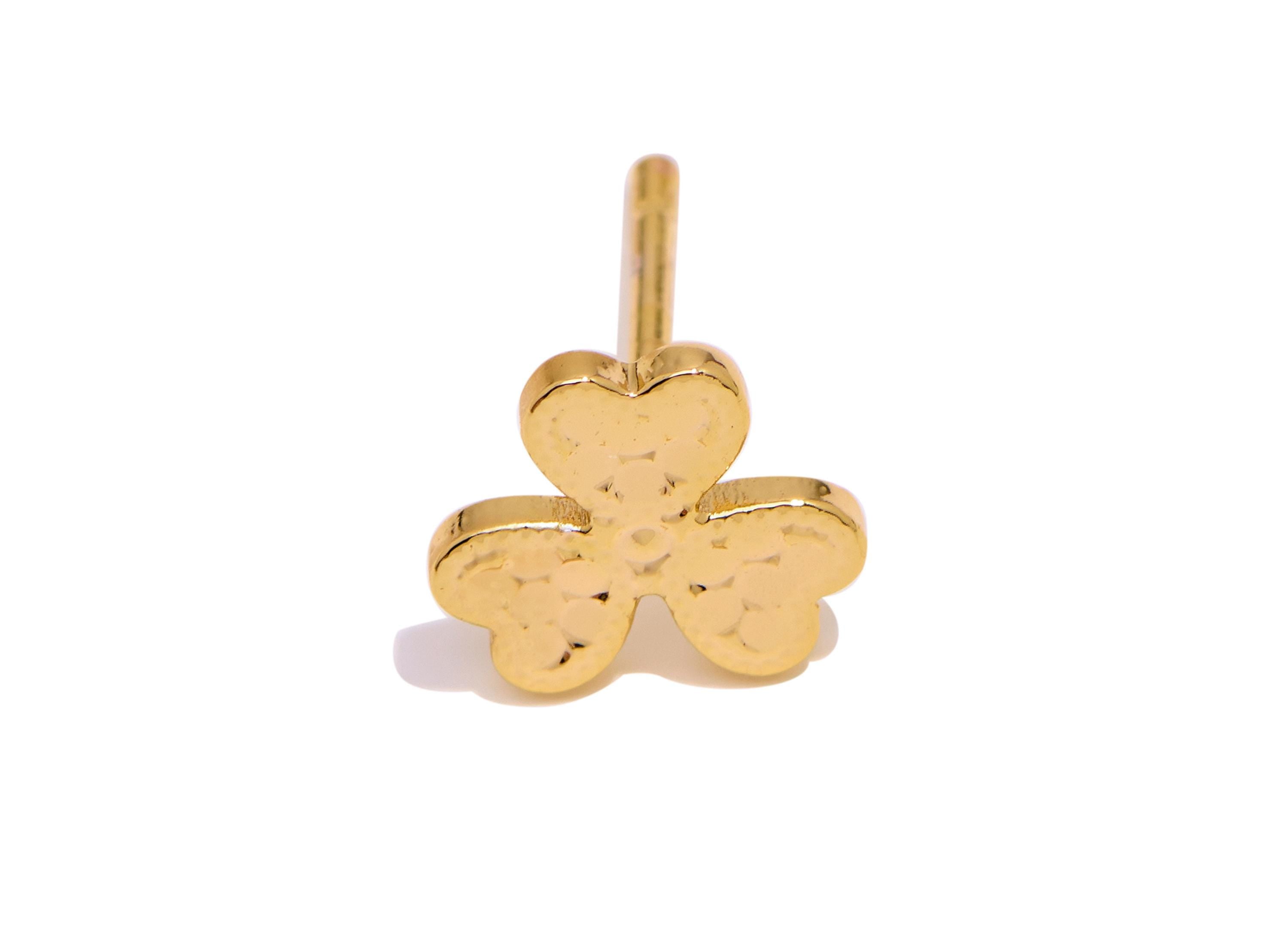 Brass Shamrock Earring Stud - Sparkling Gold Lucky Flower Post - Elegant Jewelry - 18K Real Gold Plated Brass - 8.27x8.35x0.8mm - RGP10765 - DOMEDBAZAAR