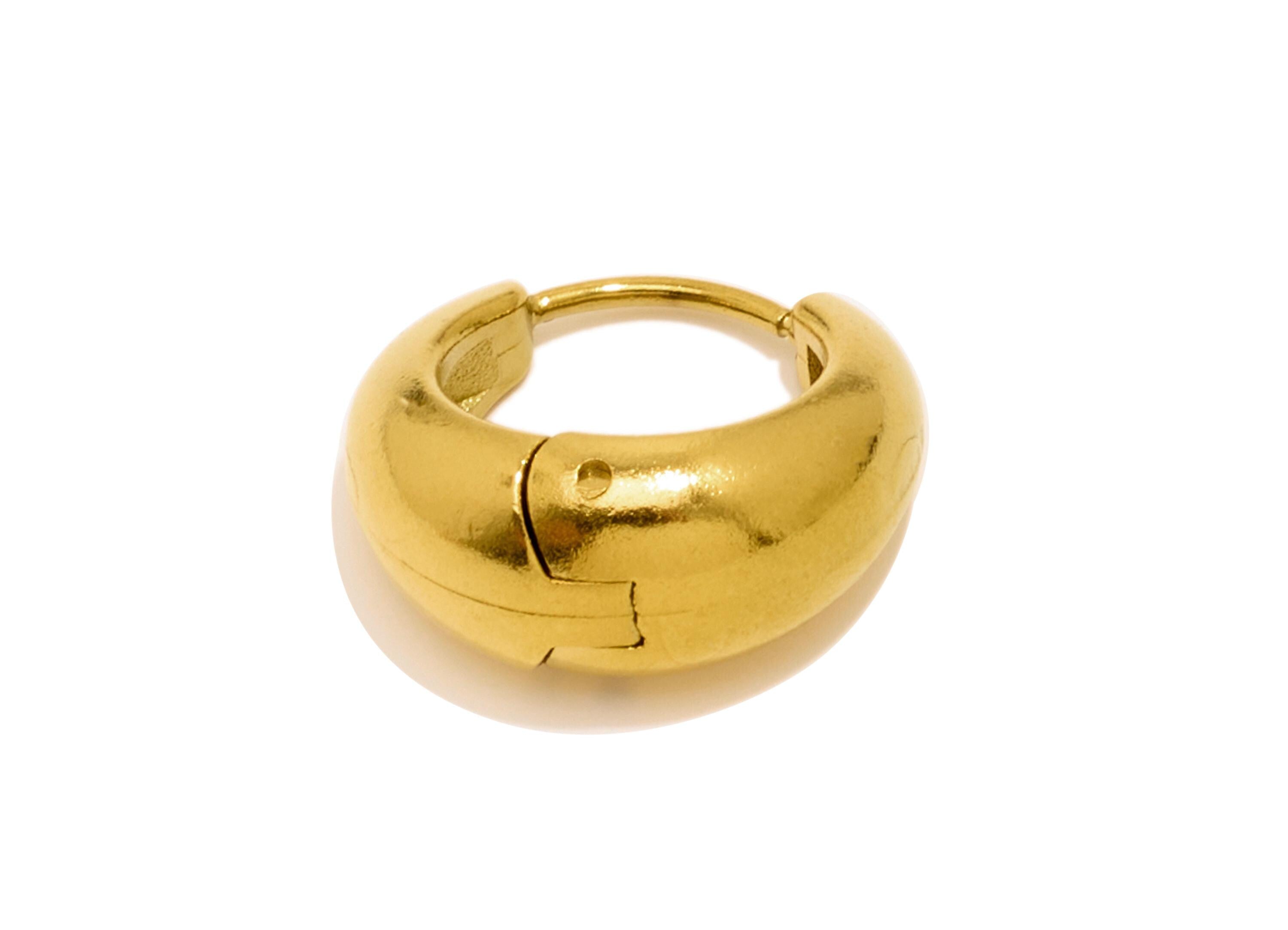 Stainless Steel Round Hoop Earring - Circle Thick Huggie Hoop Earring - Classic Steel Jewelry - 18K Gold Plated - 16.78x18x7.7mm - SS1534G - DOMEDBAZAAR