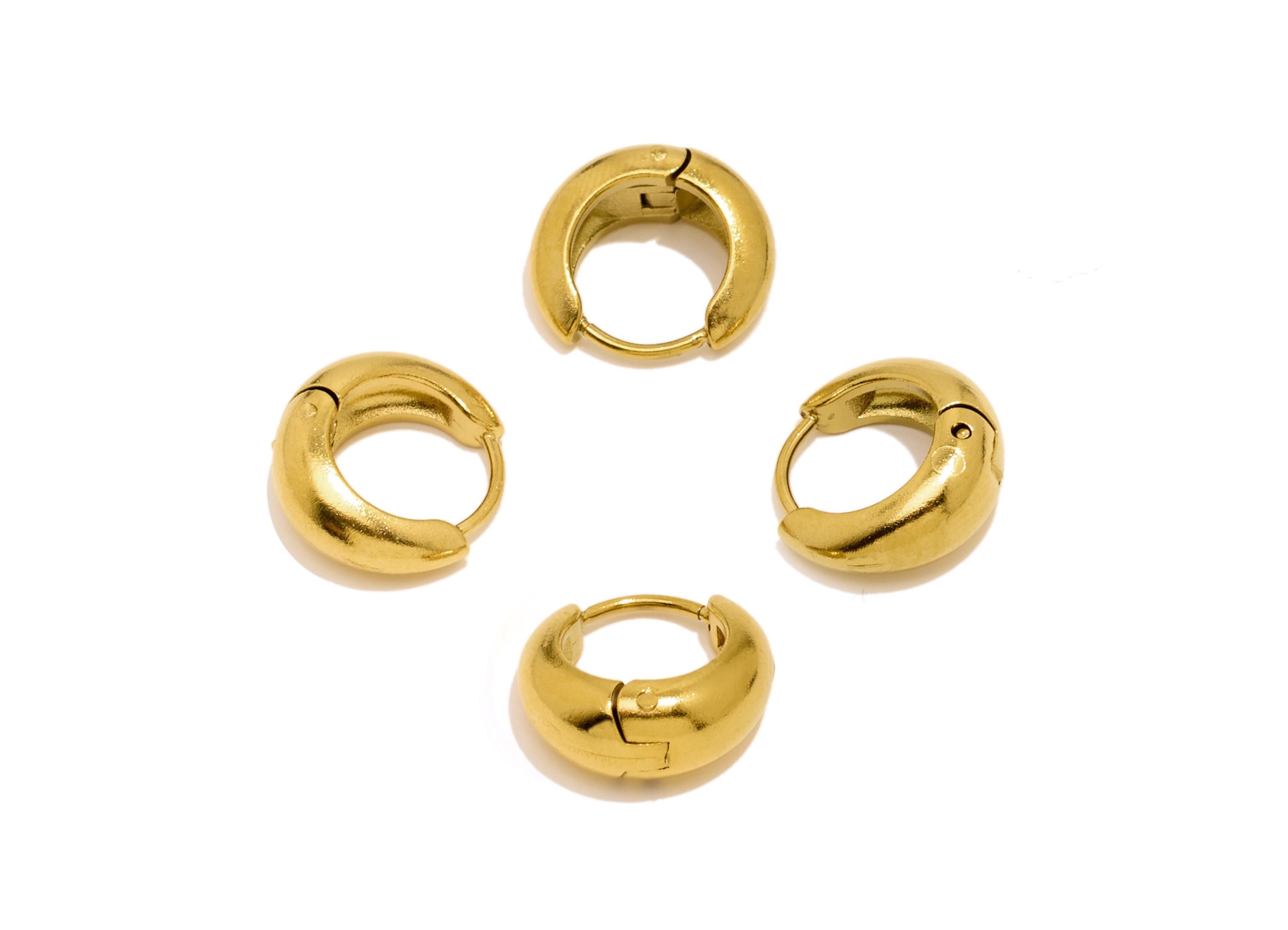 Stainless Steel Round Hoop Earring - Circle Thick Huggie Hoop Earring - Classic Steel Jewelry - 18K Gold Plated - 12.62x13.4x5.84mm -SS1535G - DOMEDBAZAAR