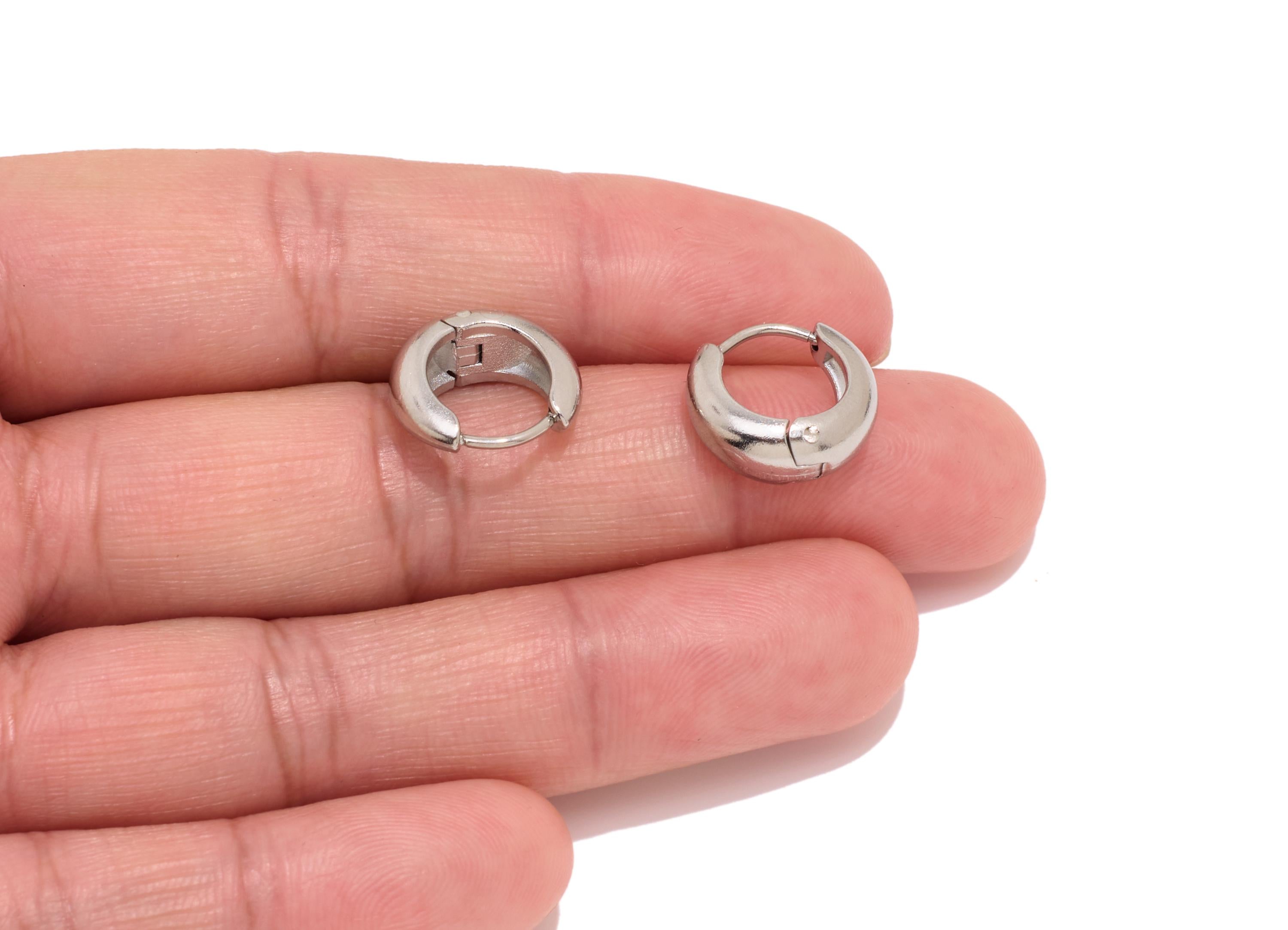 Stainless Steel Round Hoop Earring - Circle Thick Huggie Hoop Earring - Classic Steel Jewelry - Steel Finding - 12.62x13.4x5.84mm - SS1535 - DOMEDBAZAAR