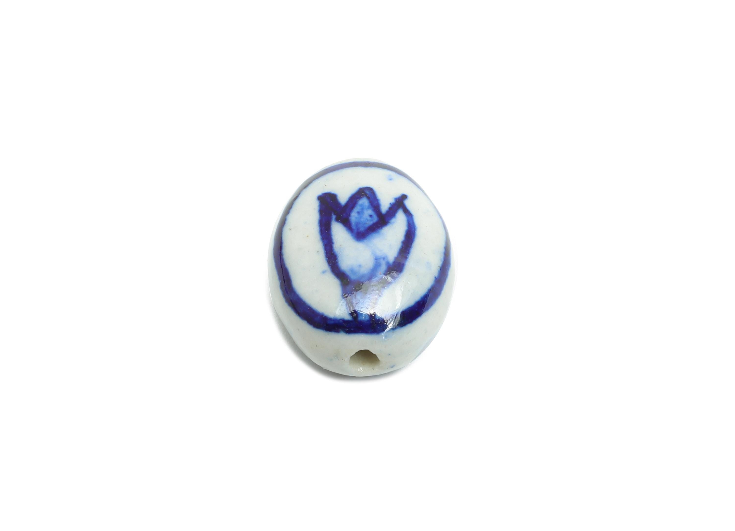Ceramic Floral Beads - Craft Beads for Necklace or Bracelet - DIY Tulip Handmade Beads - Textured Making Supplies - 14.53x11x7.62mm - NS2835 - DOMEDBAZAAR