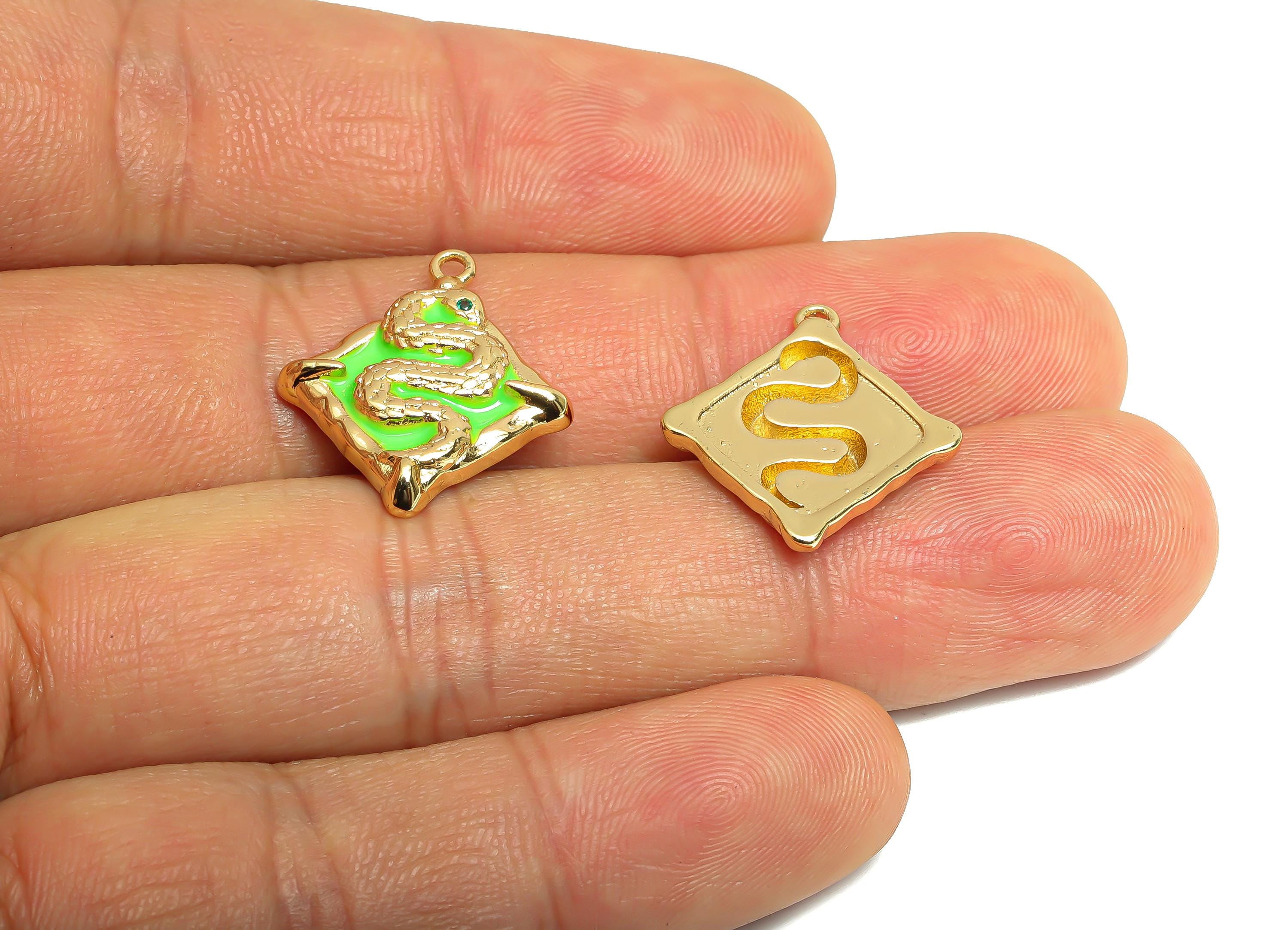 Snake Enamel Square Pendant - Brass Square Zircon Enamel Jewelry - Vintage Snake Pendant - 18K Real Gold Plating - 20x18x3mm - RGP9708 - DOMEDBAZAAR