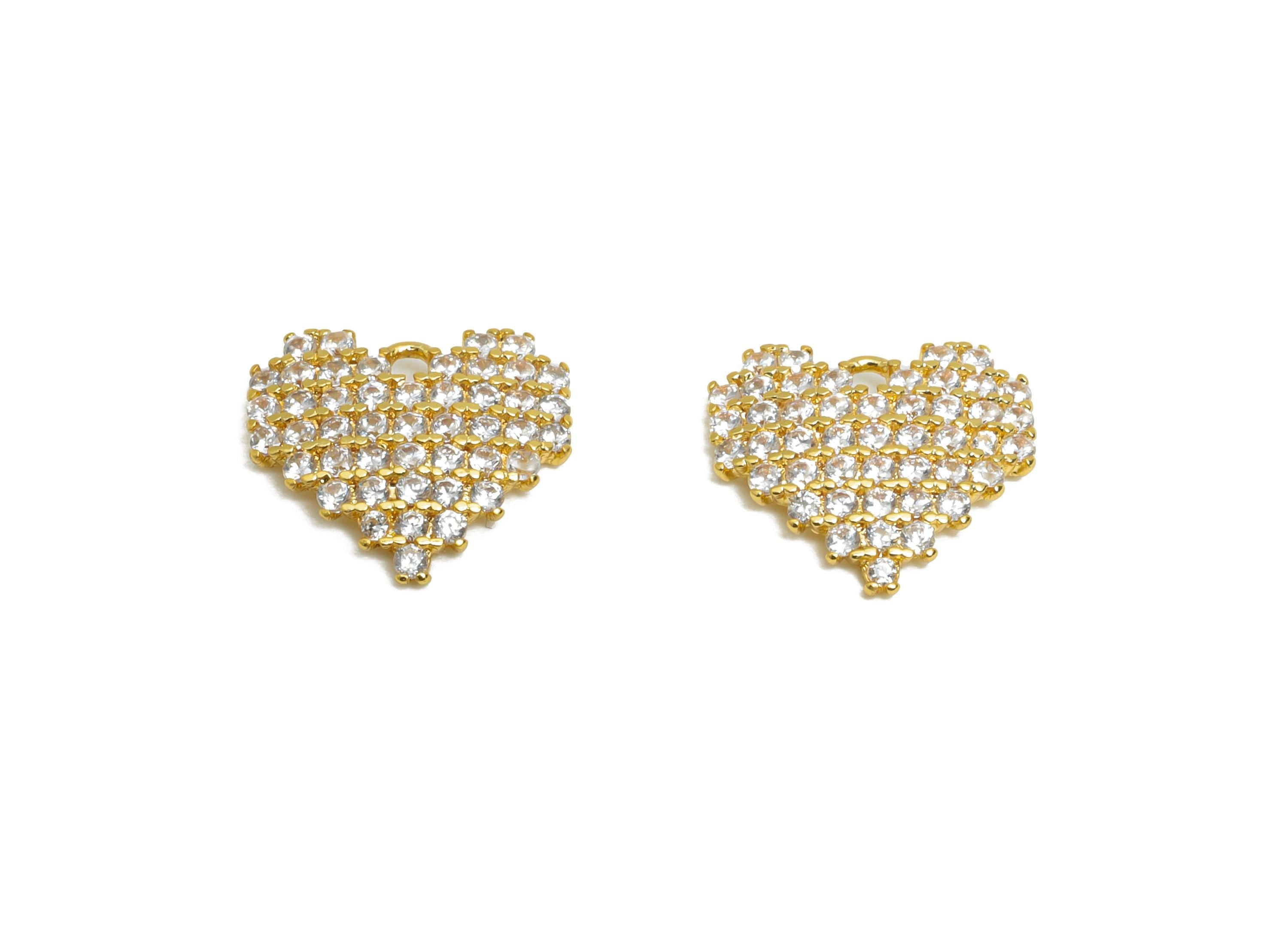 Brass CZ Heart Earring Charm - Gold Mini Heart Pendant for Bracelet - Sparkling CZ Jewelry - 18K Real Gold-Plated -2x9.4x2.1x0.48mm -RGP9544 - DOMEDBAZAAR