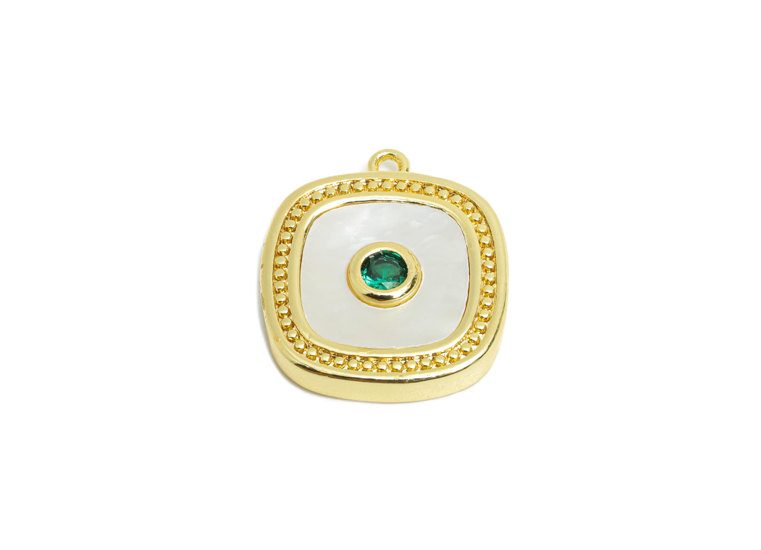 Brass Shell Square Pendant - Brass Luxurious Jewelry - Geometry Cubic Zircon Pendant - 18K Real Gold Plated - 16x4.96x3.37mm - RGP9635 - DOMEDBAZAAR