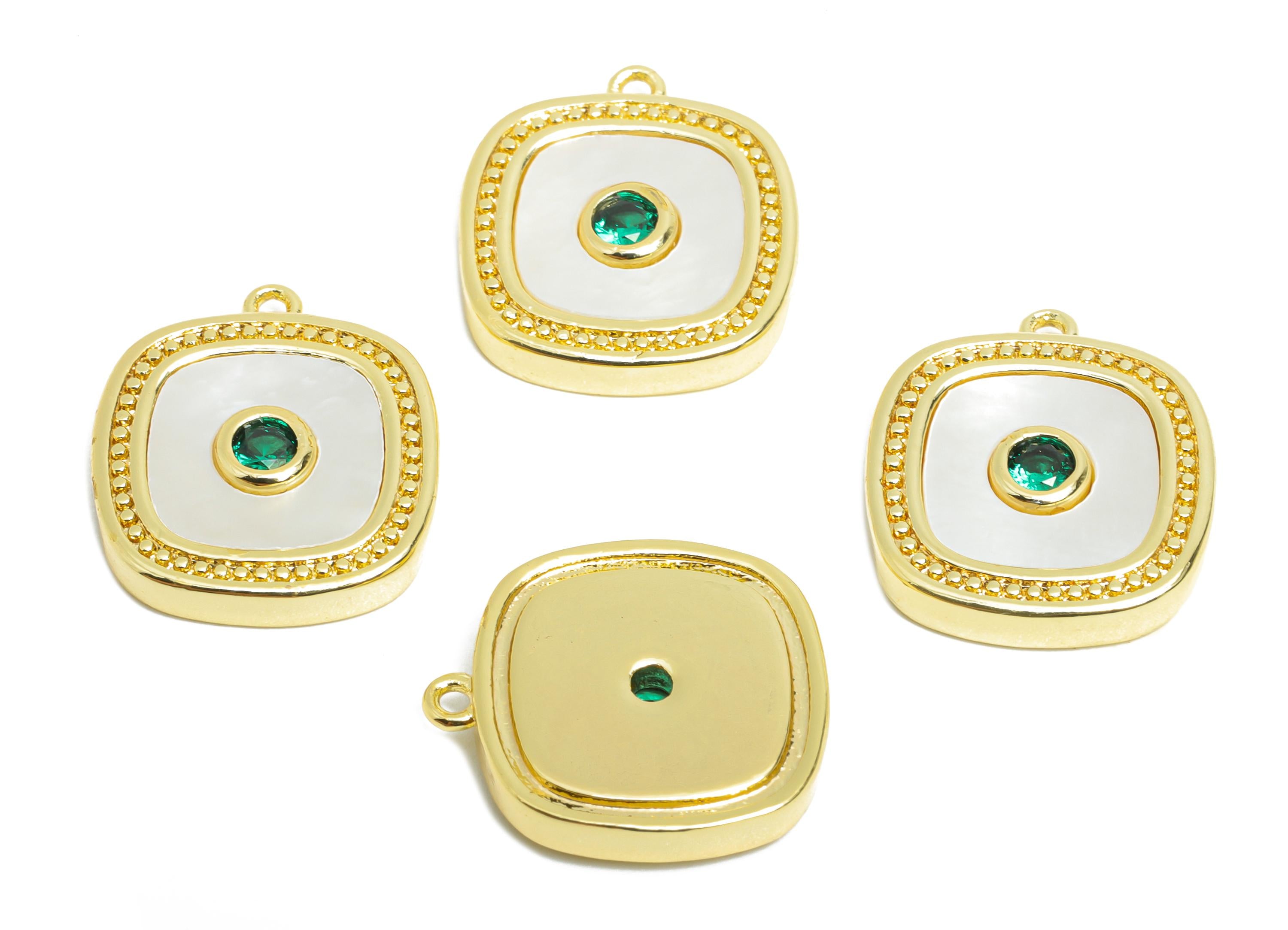 Brass Shell Square Pendant - Brass Luxurious Jewelry - Geometry Cubic Zircon Pendant - 18K Real Gold Plated - 16x4.96x3.37mm - RGP9635 - DOMEDBAZAAR
