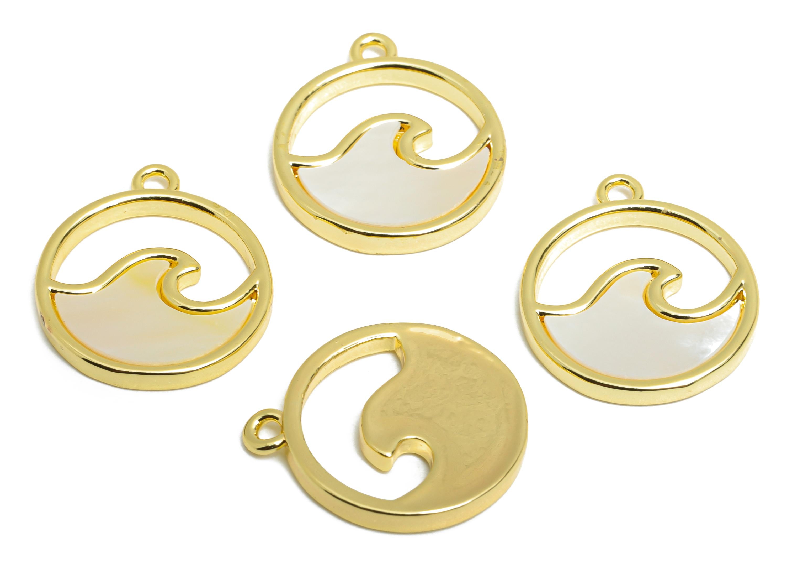 Brass Wave Shell Pendant - Brass Hollow Circle Jewelry - Wavy Round Cubic Zircon Pendant - 18K Real Gold Plated - 19x6x2mm - RGP9631 - DOMEDBAZAAR