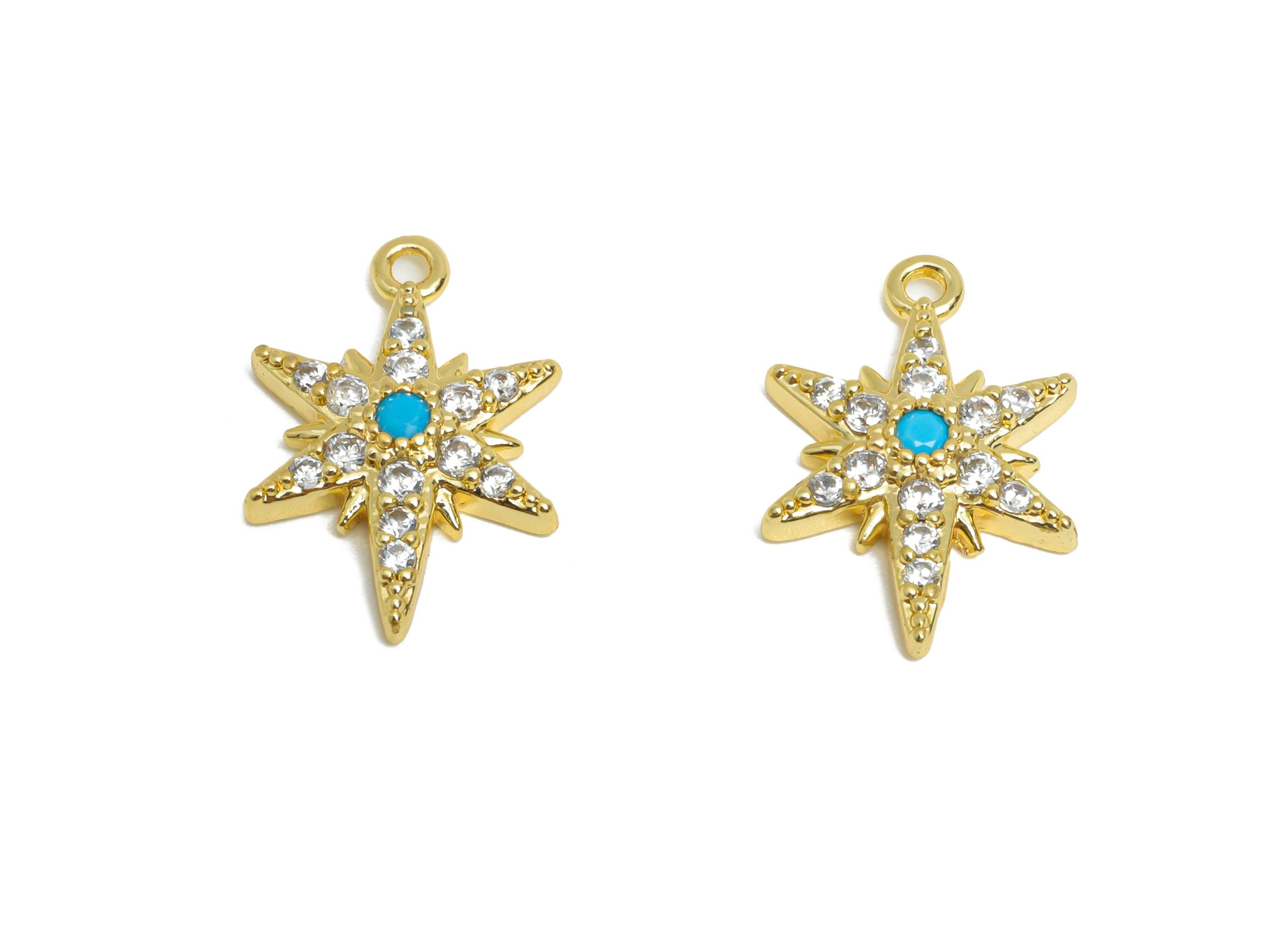 Brass CZ North Star Pendant - Gold Textured Star Pendant for Necklace - Sparkling Jewelry- 18K Real Gold Plated Brass-16.3x11x2.72mm-RGP9542 - DOMEDBAZAAR