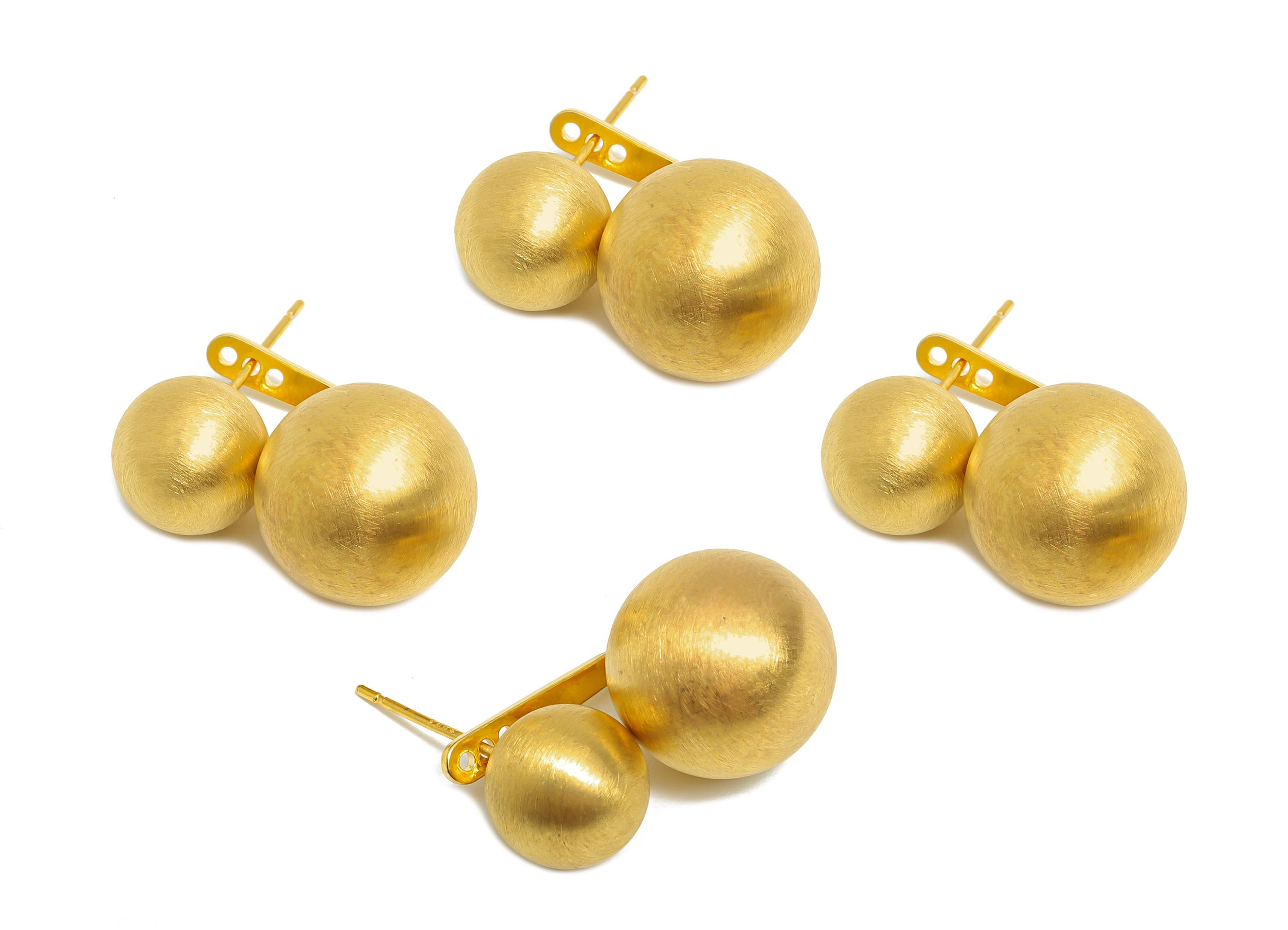 Gold Ball Earring Post - Brass Matte Ball Earring Stud a Set - Modern Gold Ear Jacket - 18K Real Gold Plated - 22.93x13.82x0.7mm - RGP9584 - DOMEDBAZAAR