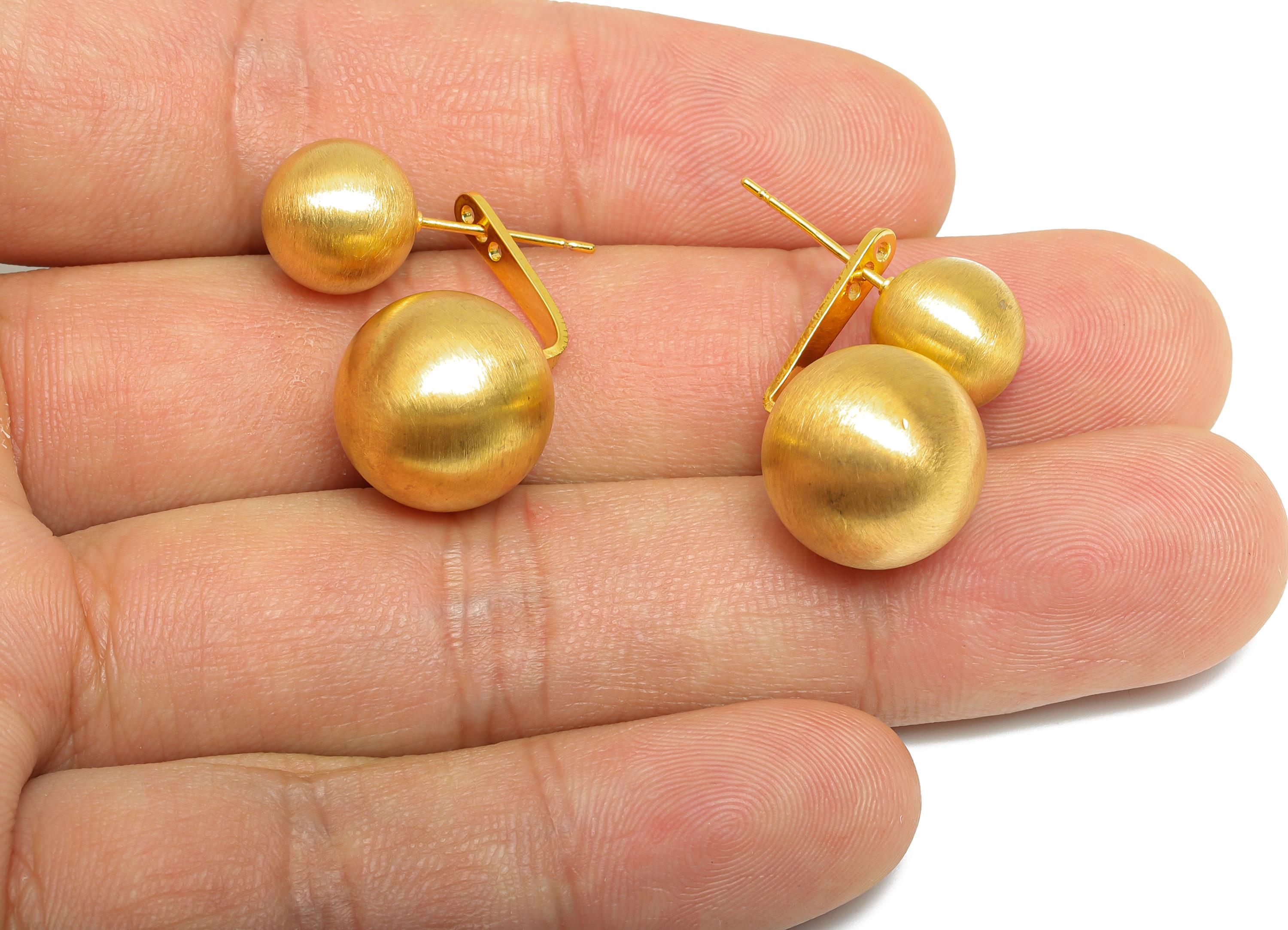 Gold Ball Earring Post - Brass Matte Ball Earring Stud a Set - Modern Gold Ear Jacket - 18K Real Gold Plated - 22.93x13.82x0.7mm - RGP9584 - DOMEDBAZAAR
