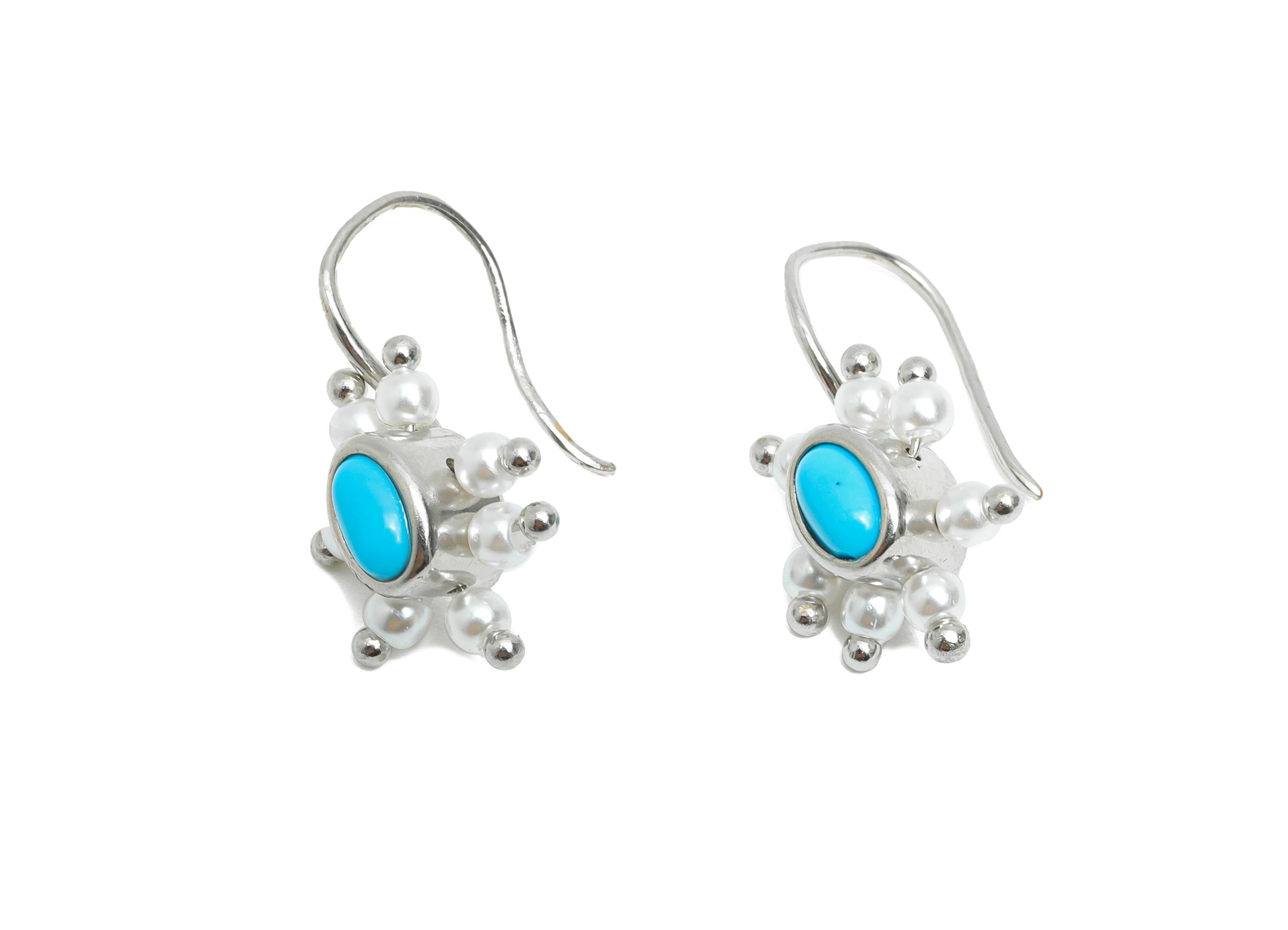 Brass Pearl Earring Hook - Brass Nature Stone Earring Wire - Silver Pearl Stone Earring Hook - Silver Tone Plating - 24x12.7x7mm - RGP9554 - DOMEDBAZAAR