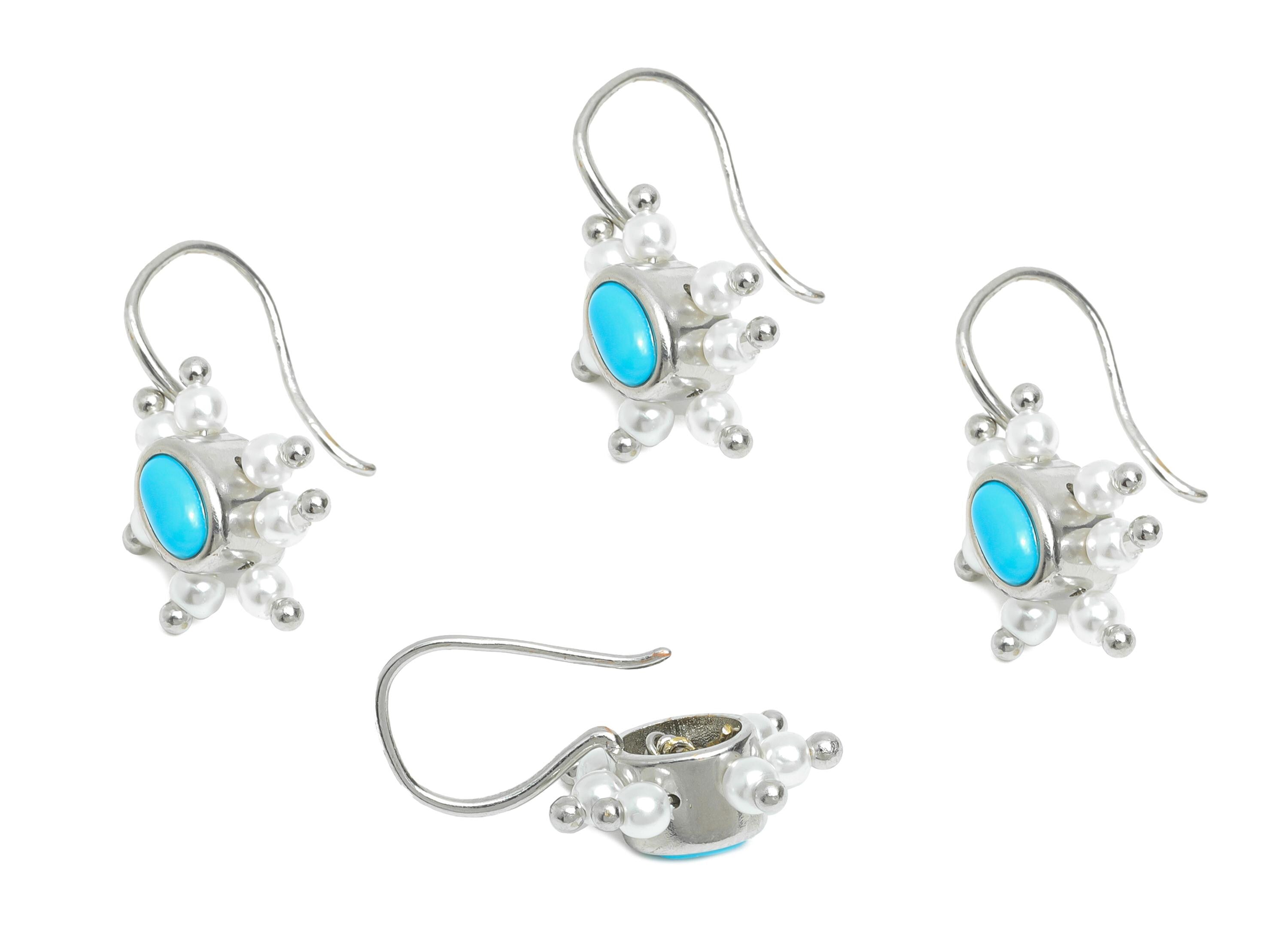 Brass Pearl Earring Hook - Brass Nature Stone Earring Wire - Silver Pearl Stone Earring Hook - Silver Tone Plating - 24x12.7x7mm - RGP9554 - DOMEDBAZAAR