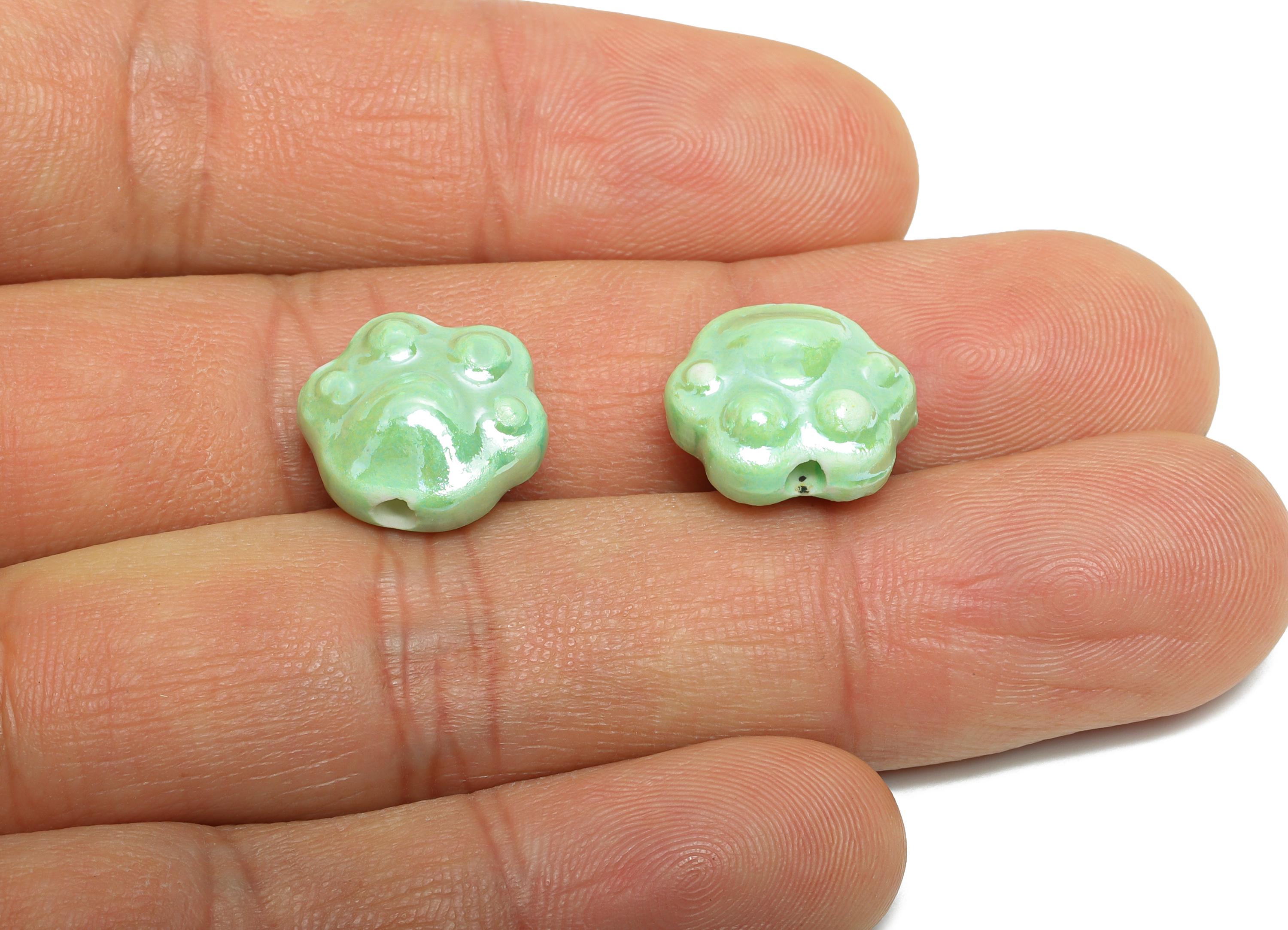 Glazed Ceramic Paw Beads - Craft Beads for Necklace or Bracelet - Cute Pet Paw Beads - Handmade  Making Supplies - 13x14x8.72mm - NS2840 - DOMEDBAZAAR