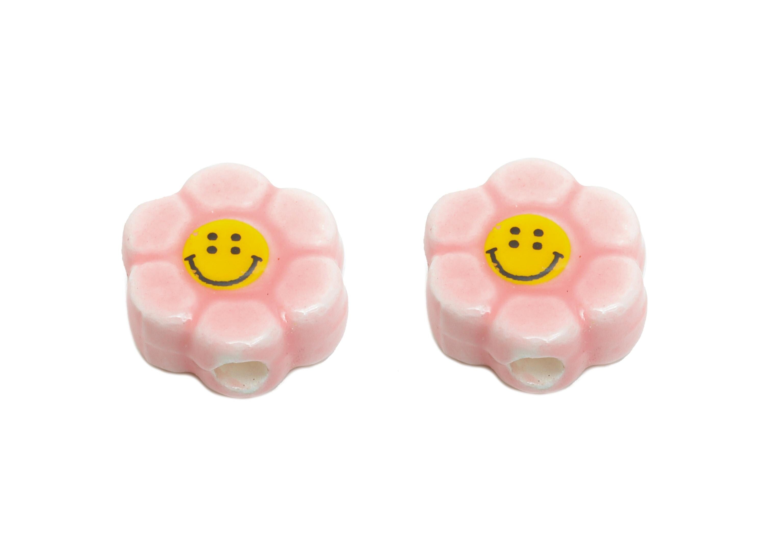Glazed Ceramic Flower Beads - Craft Beads for Necklace or Bracelet - Smile Floral Beads - Handmade  Making Supplies - 10x11x4.86mm - NS2829 - DOMEDBAZAAR