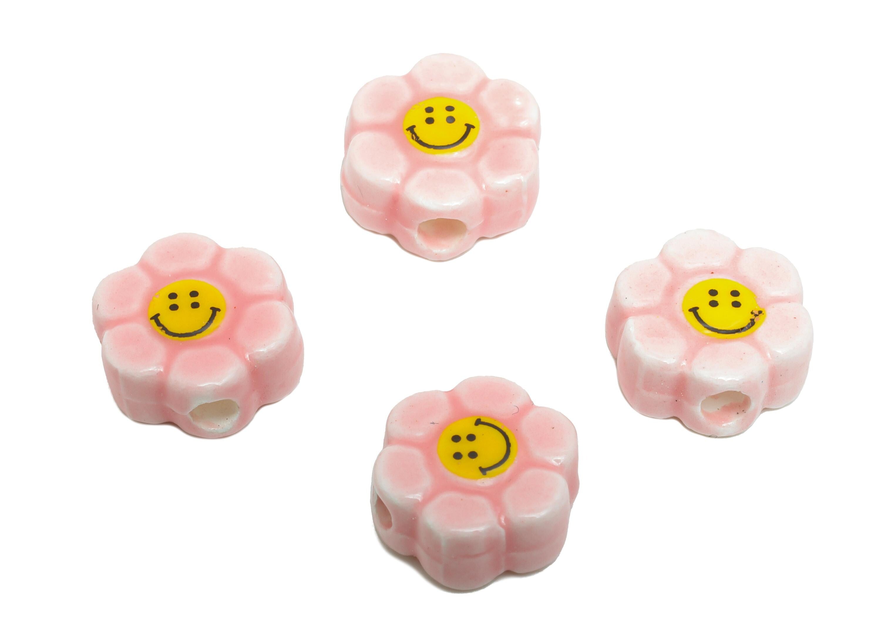 Glazed Ceramic Flower Beads - Craft Beads for Necklace or Bracelet - Smile Floral Beads - Handmade  Making Supplies - 10x11x4.86mm - NS2829 - DOMEDBAZAAR