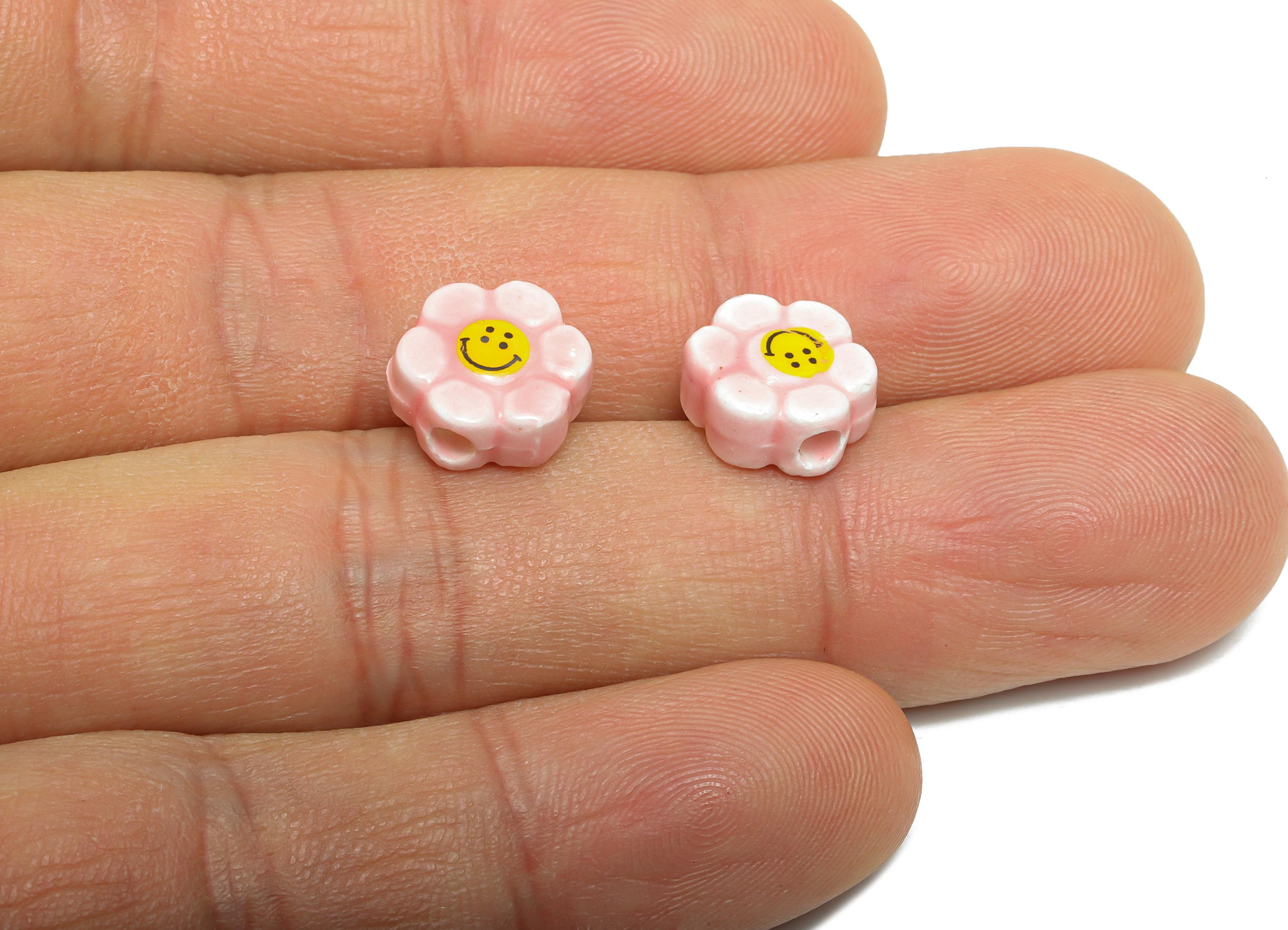 Glazed Ceramic Flower Beads - Craft Beads for Necklace or Bracelet - Smile Floral Beads - Handmade  Making Supplies - 10x11x4.86mm - NS2829 - DOMEDBAZAAR