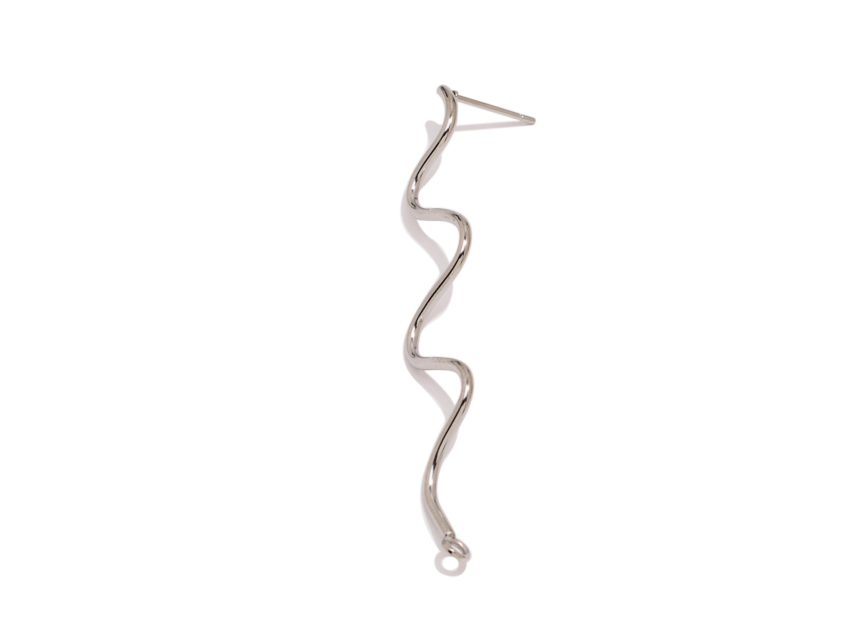 Stainless Steel Wavy Earring Studs - Silver Tone Curved Lines Stud with Loops - 304 Stainless Steel Abstract Studs - 58.7x10x1.4mm - SS1985 - DOMEDBAZAAR