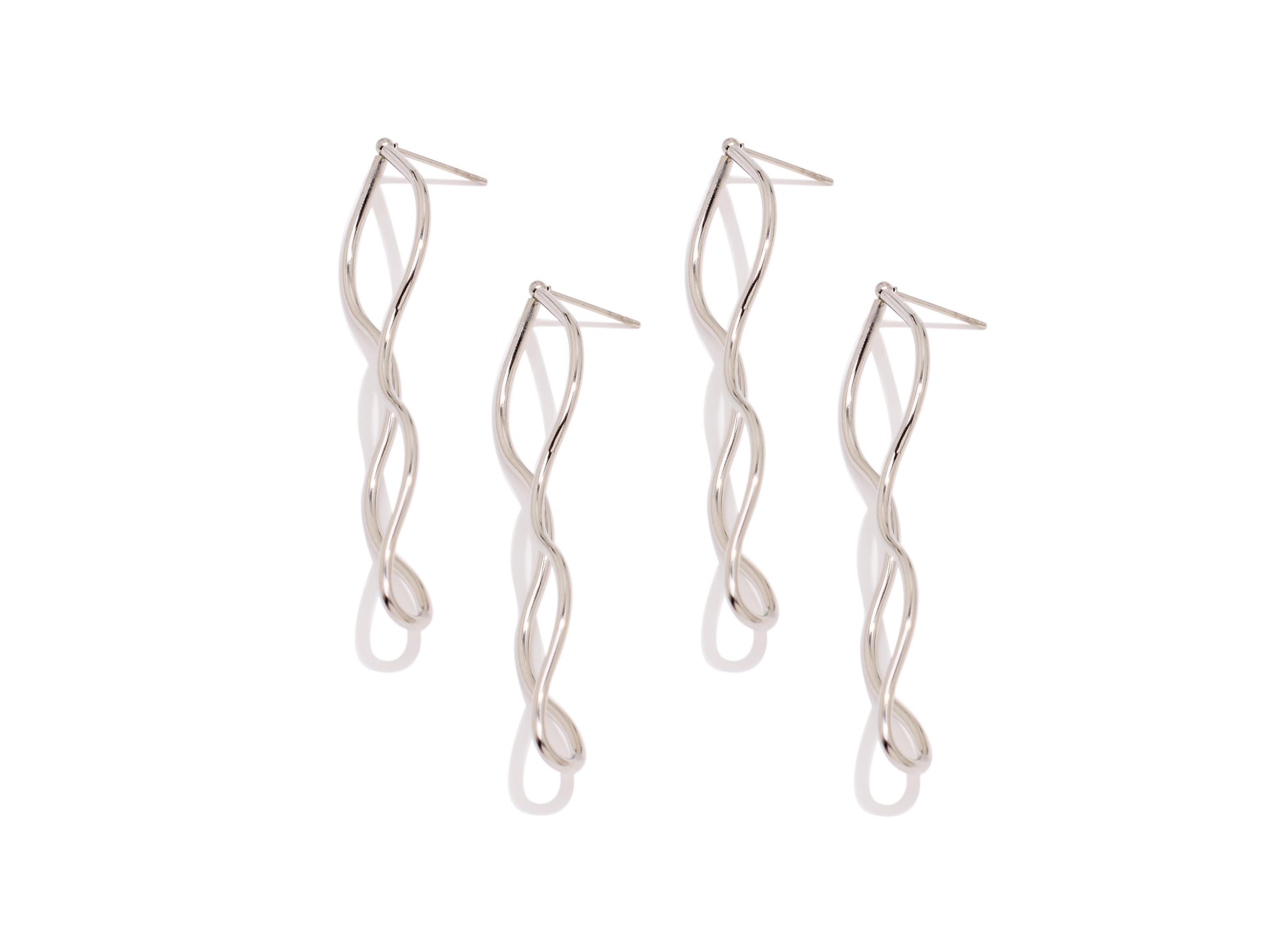 Stainless Steel Twisted Earring Stud - Silver Tone Geometric Wave Stud - 304 Stainless Steel - Abstract Wire Jewelry - 56.48x16x4mm - SS2052 - DOMEDBAZAAR