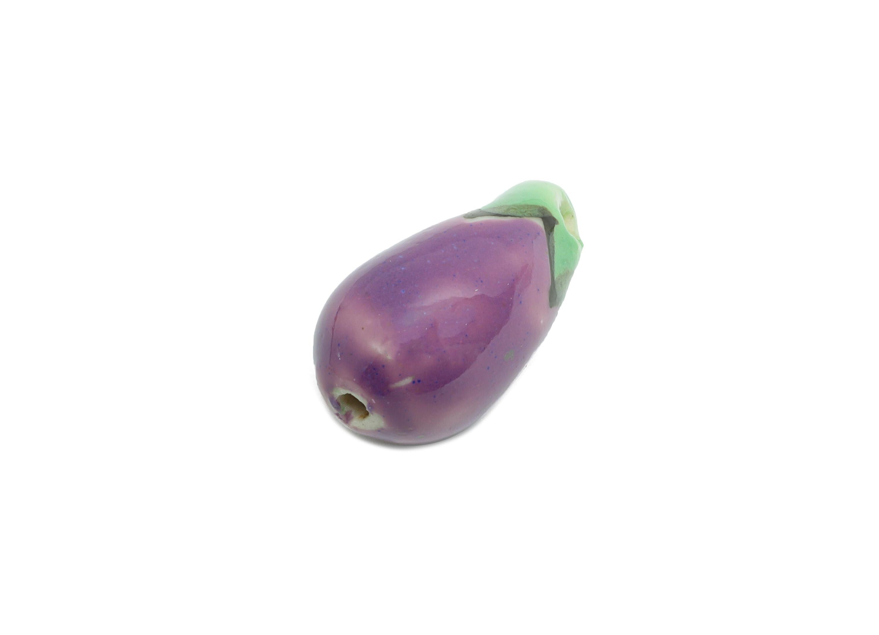 Glazed Ceramic Eggplant Beads - Craft Beads for Necklace or Bracelet - Cute Beads - Handmade  Making Supplies - 20x10x10.8mm - NS2824 - DOMEDBAZAAR