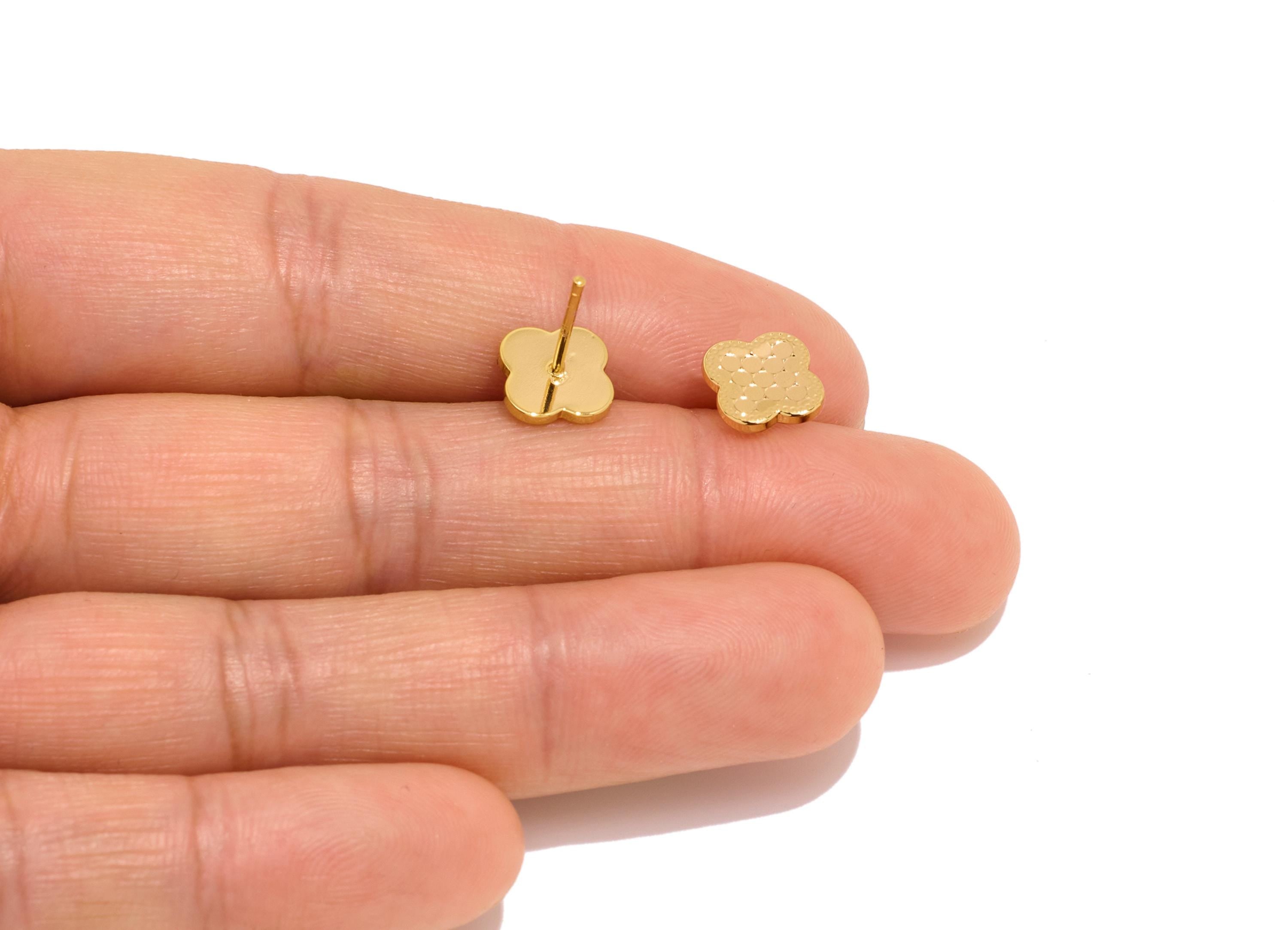 Brass Four-Leaf Clover Earring Stud - Elegant Gold Lucky Clover Post - Minimalist Jewelry - 18K Real Gold Plated - 9.03x7.77x0.8mm -RGP10767 - DOMEDBAZAAR