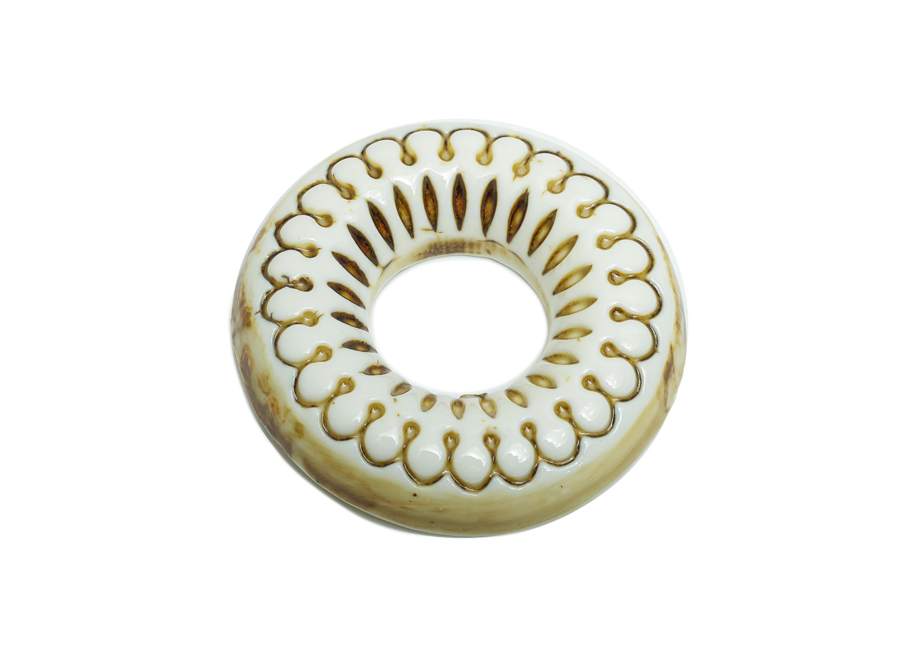 Glazed Ceramic Pendants - Craft Beads for Necklace or Bracelet - Artisan Ceramic Beads - Handmade Ceramic Donuts - 48x46x8.78mm - NS2784 - DOMEDBAZAAR